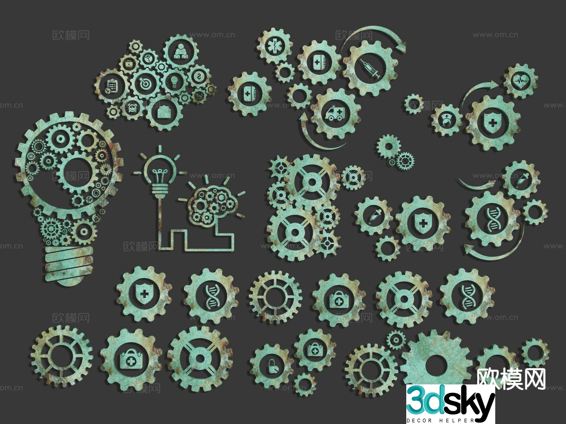 Technology gear wall decoration machinery icon 3d model