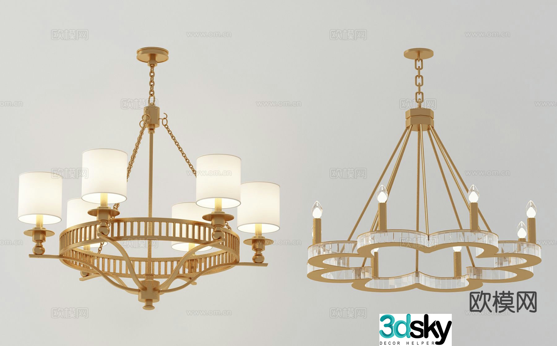 Simple European multi-head chandelier candlestick chandelier 3D model