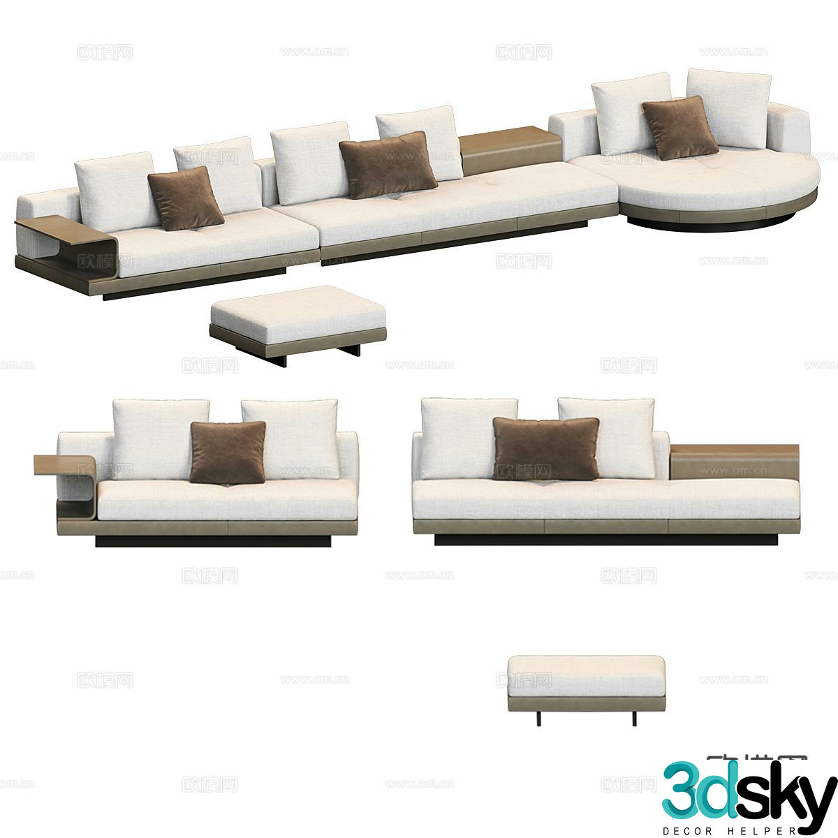 Modern multi-person sofa fabric sofa 3d model