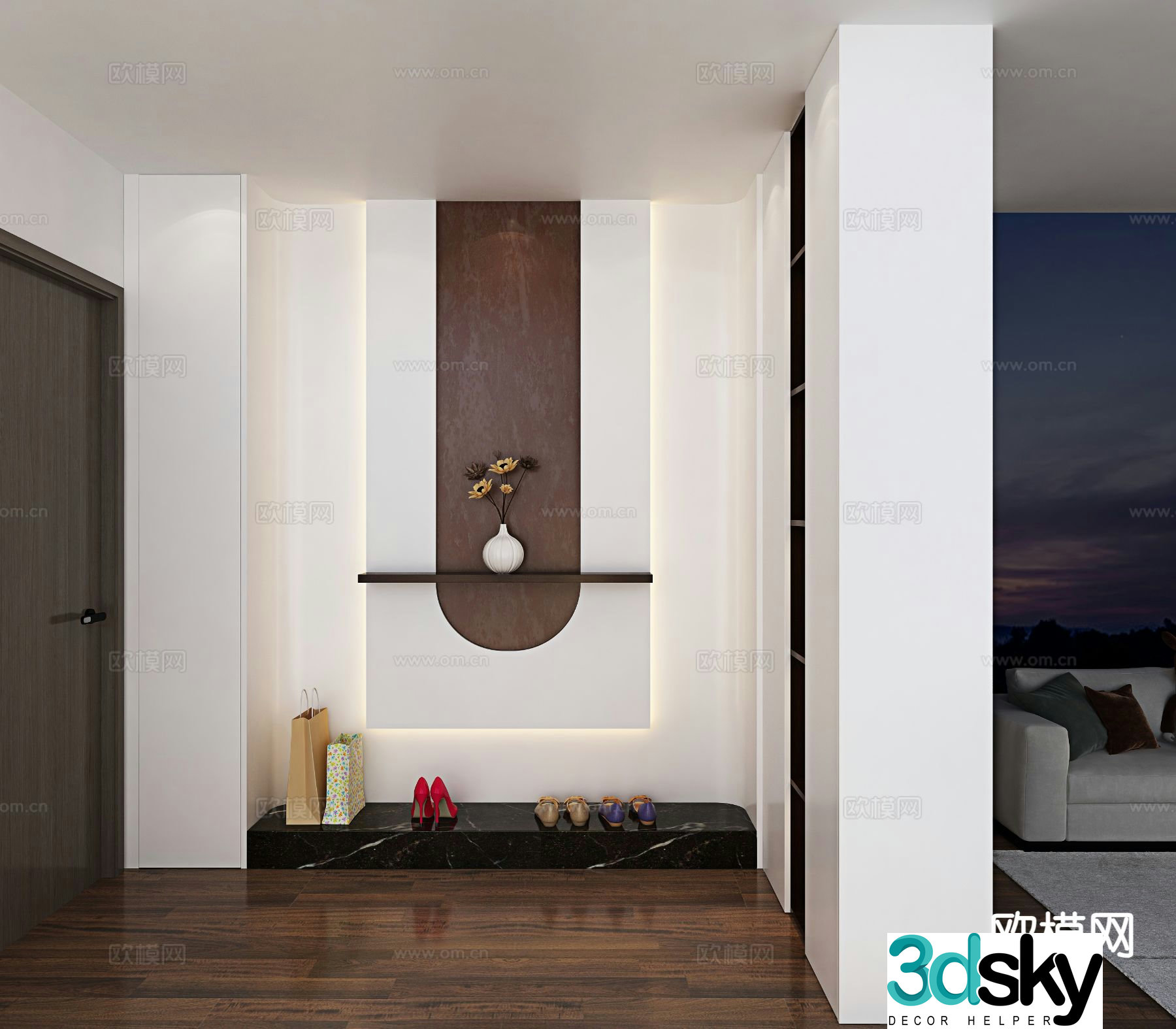 Modern entrance cabinet customized facing wall 3D model