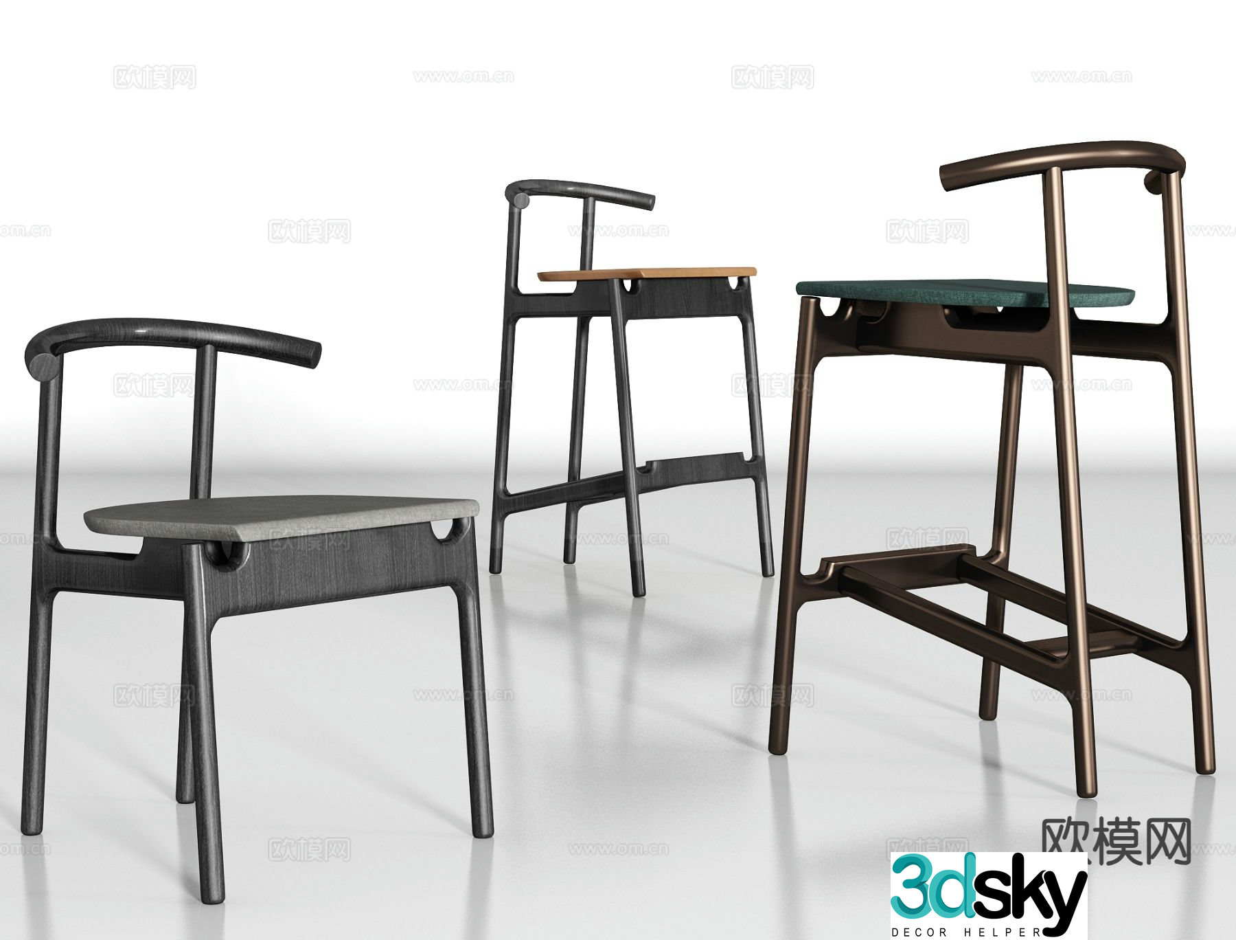 New Chinese Bar Stool Bar Stool High Stool Wooden Stool 3D Model