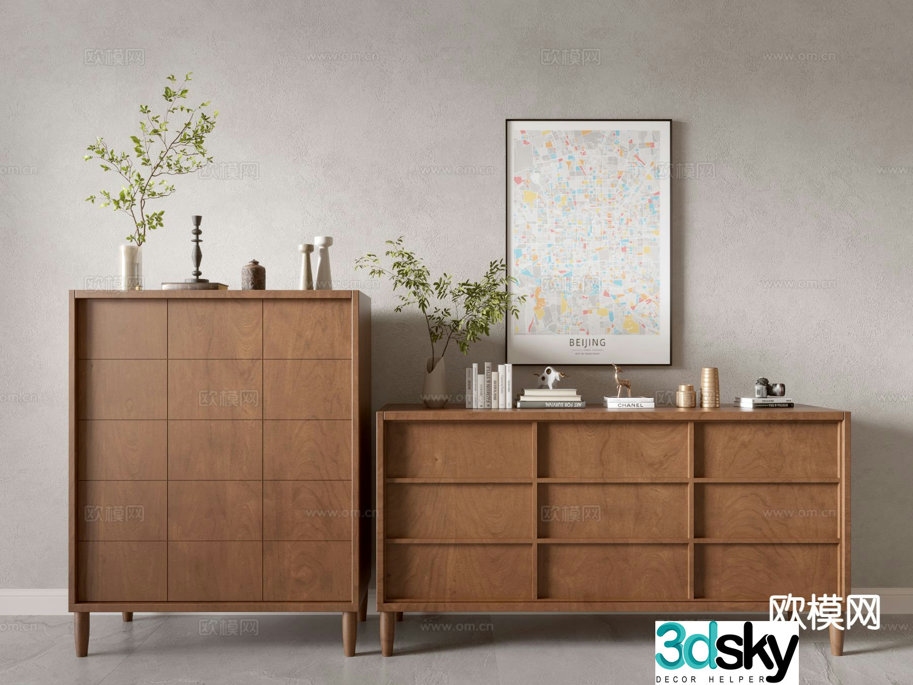 Medieval style side cabinet and entrance cabinet 3D model