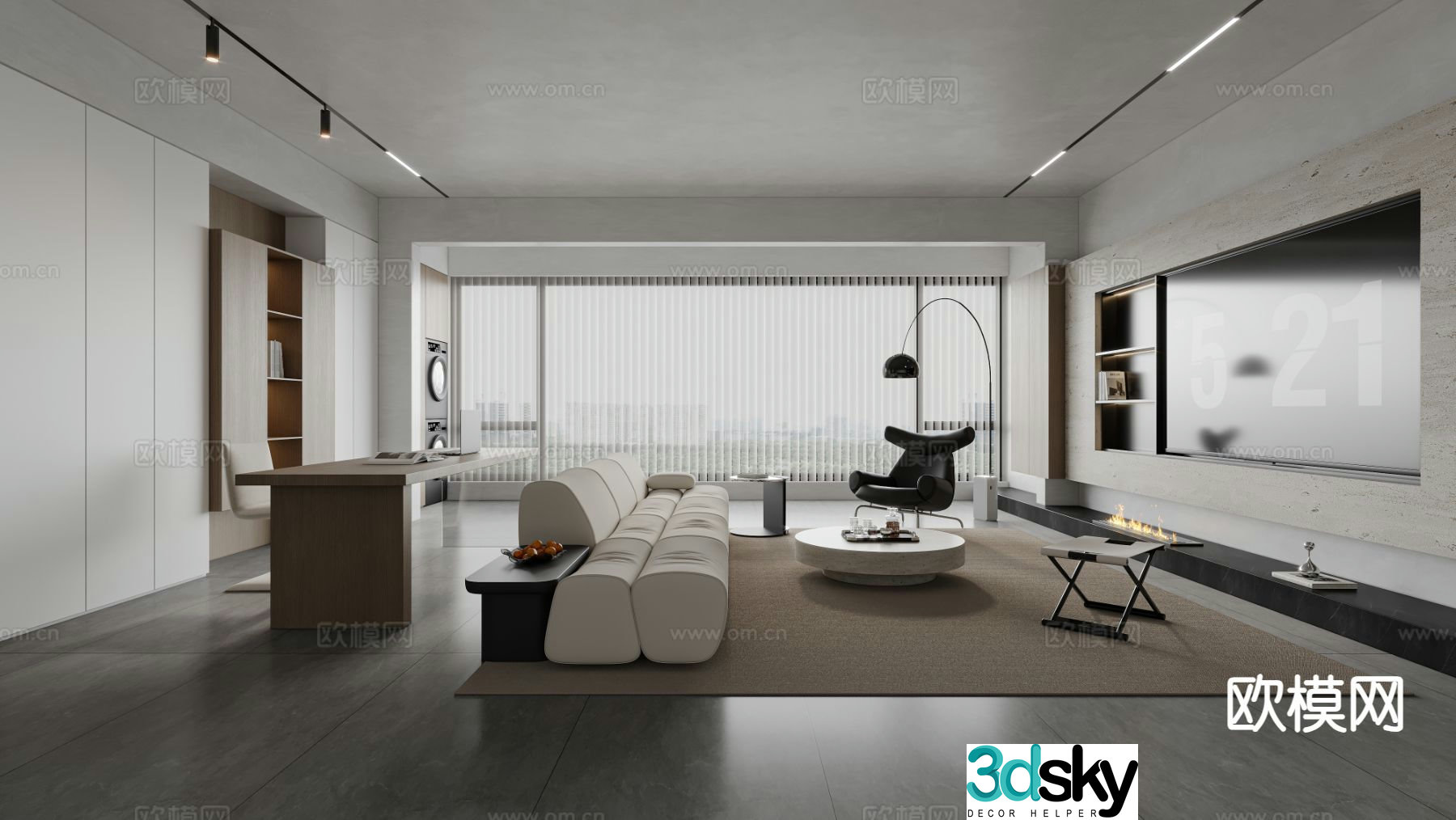 Modern horizontal hall living room 3d model