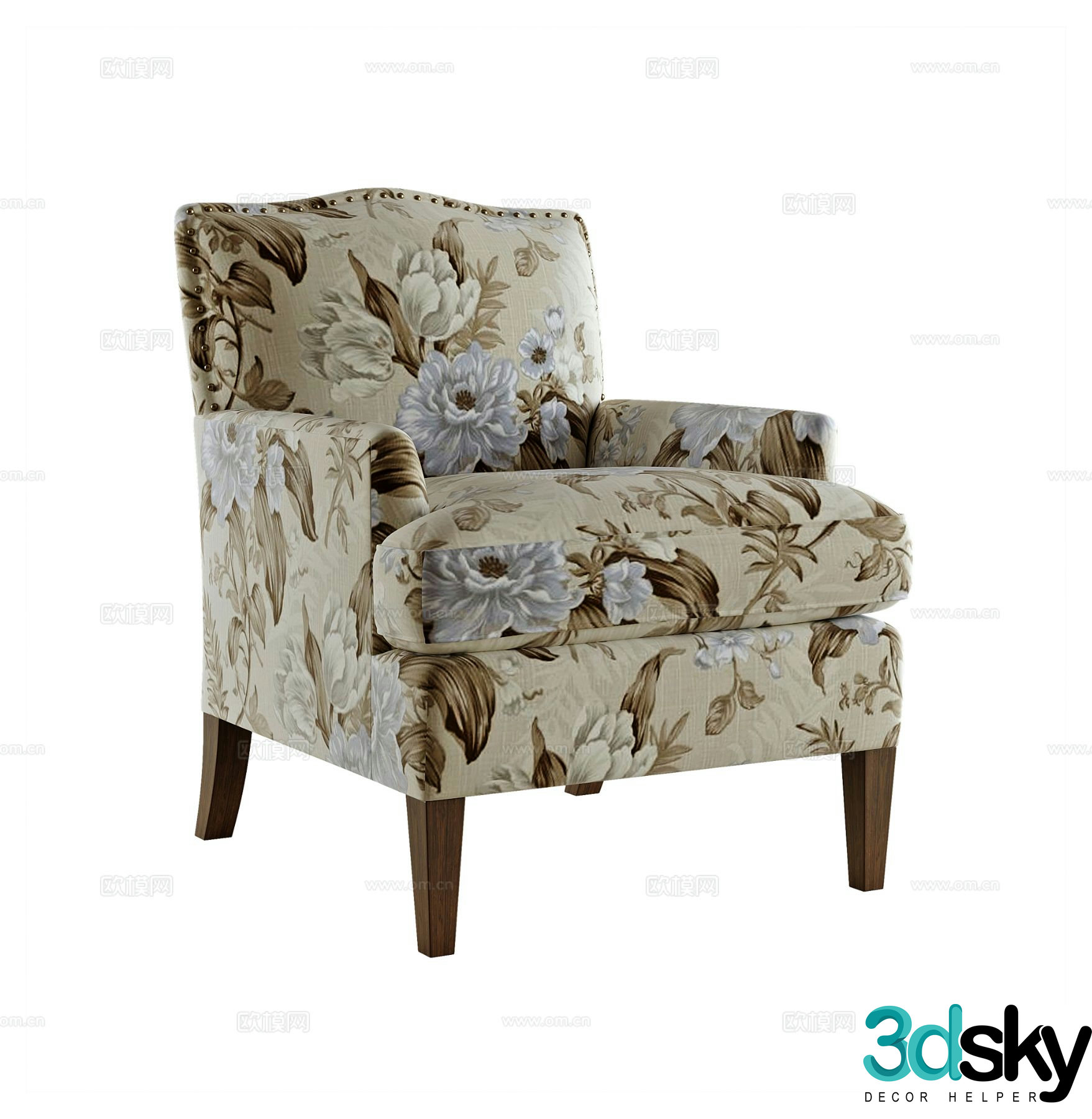 American single sofa patterned fabric sofa 3d model