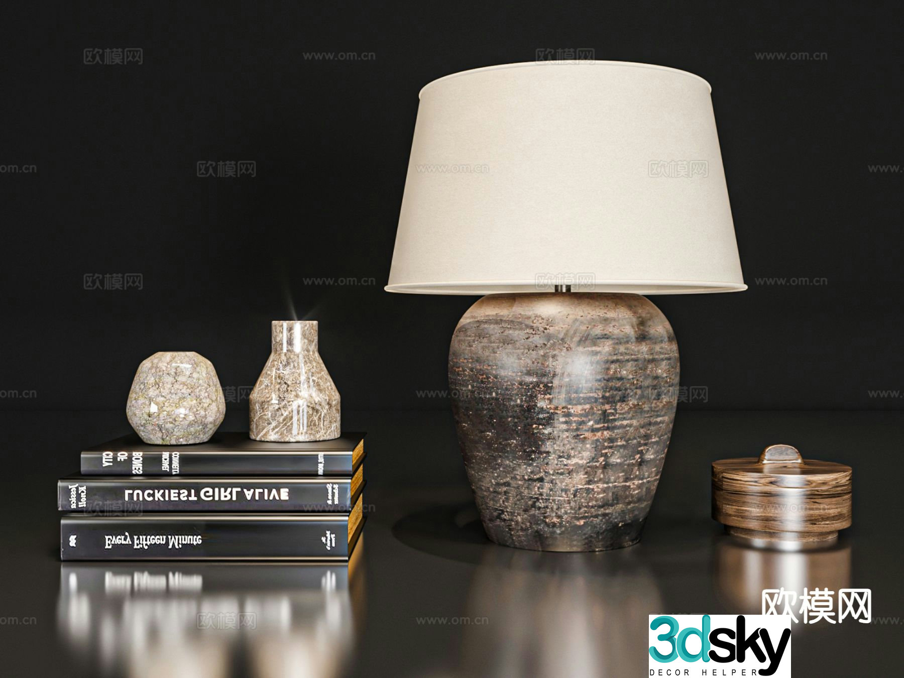 Wabi-sabi jewelry ornaments clay pot table lamp 3d model