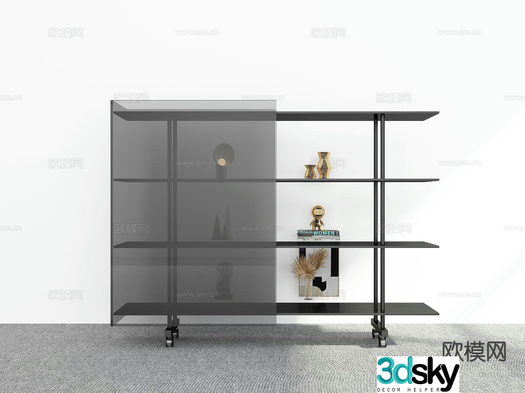 Mobile bookshelf storage rack 3d model