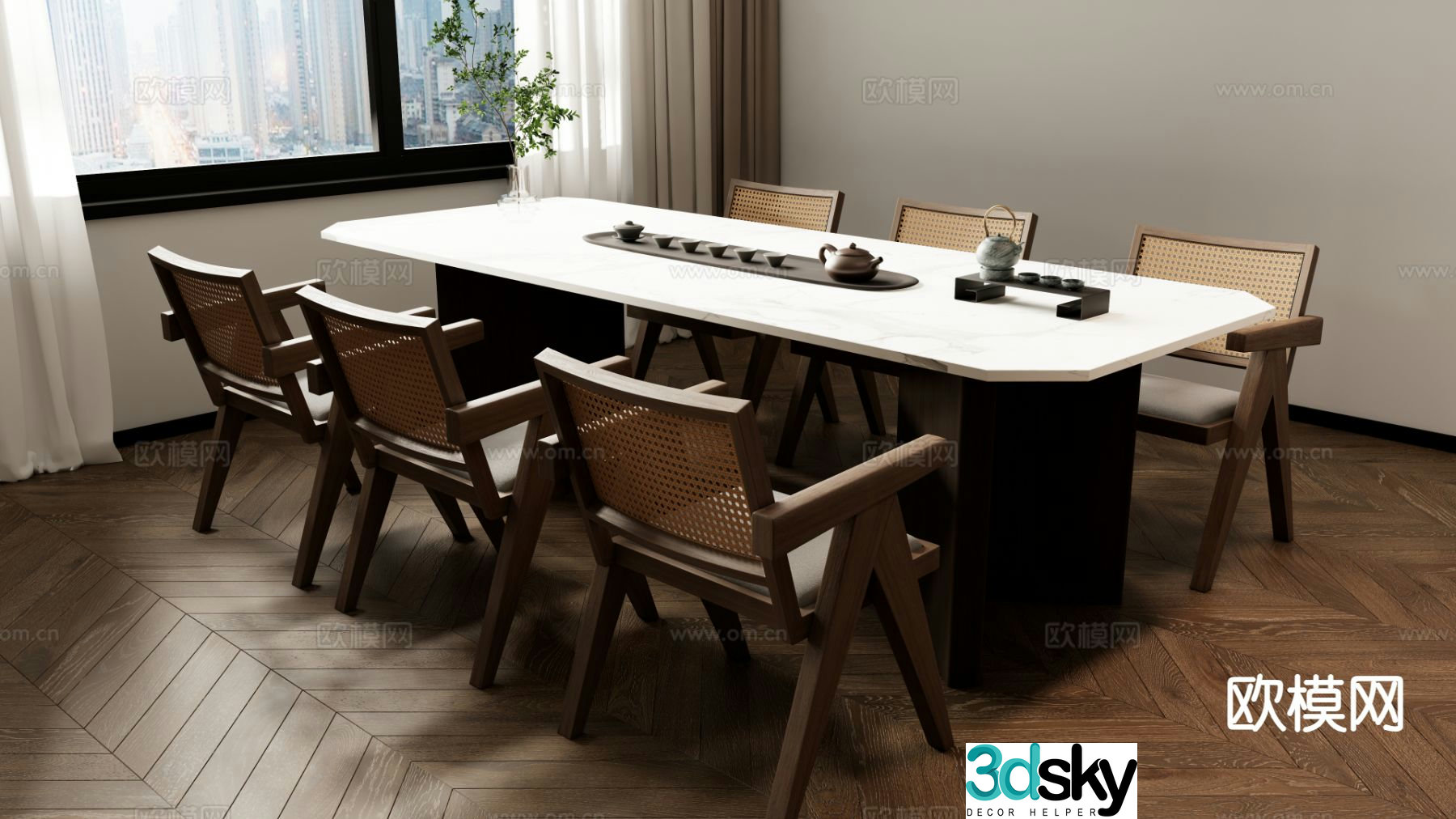 New Chinese tea table and chairs 3d model
