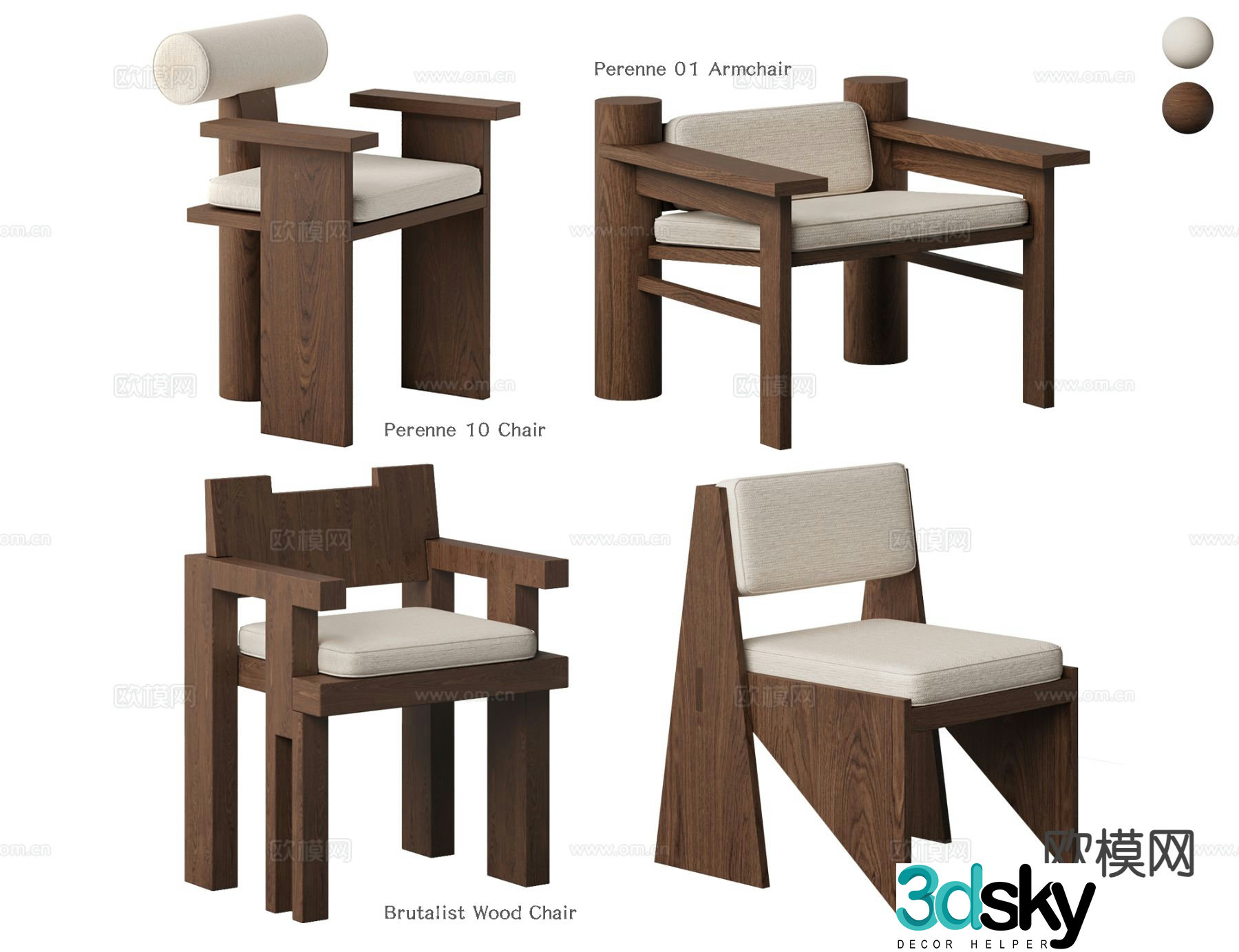 Medieval style armchair wooden chair retro leisure chair 3d model