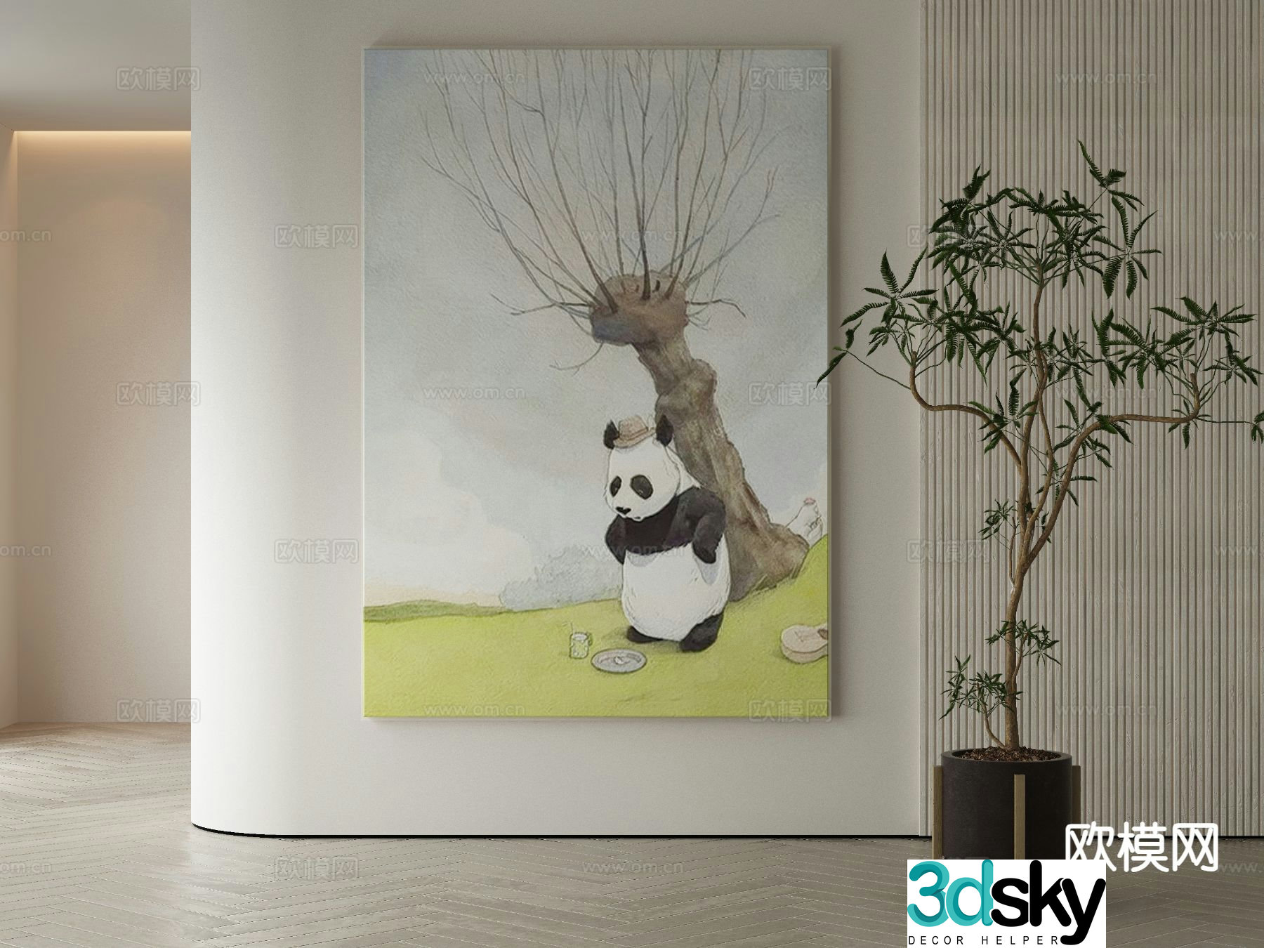 Modern decorative painting panda painting cartoon hanging painting 3d model