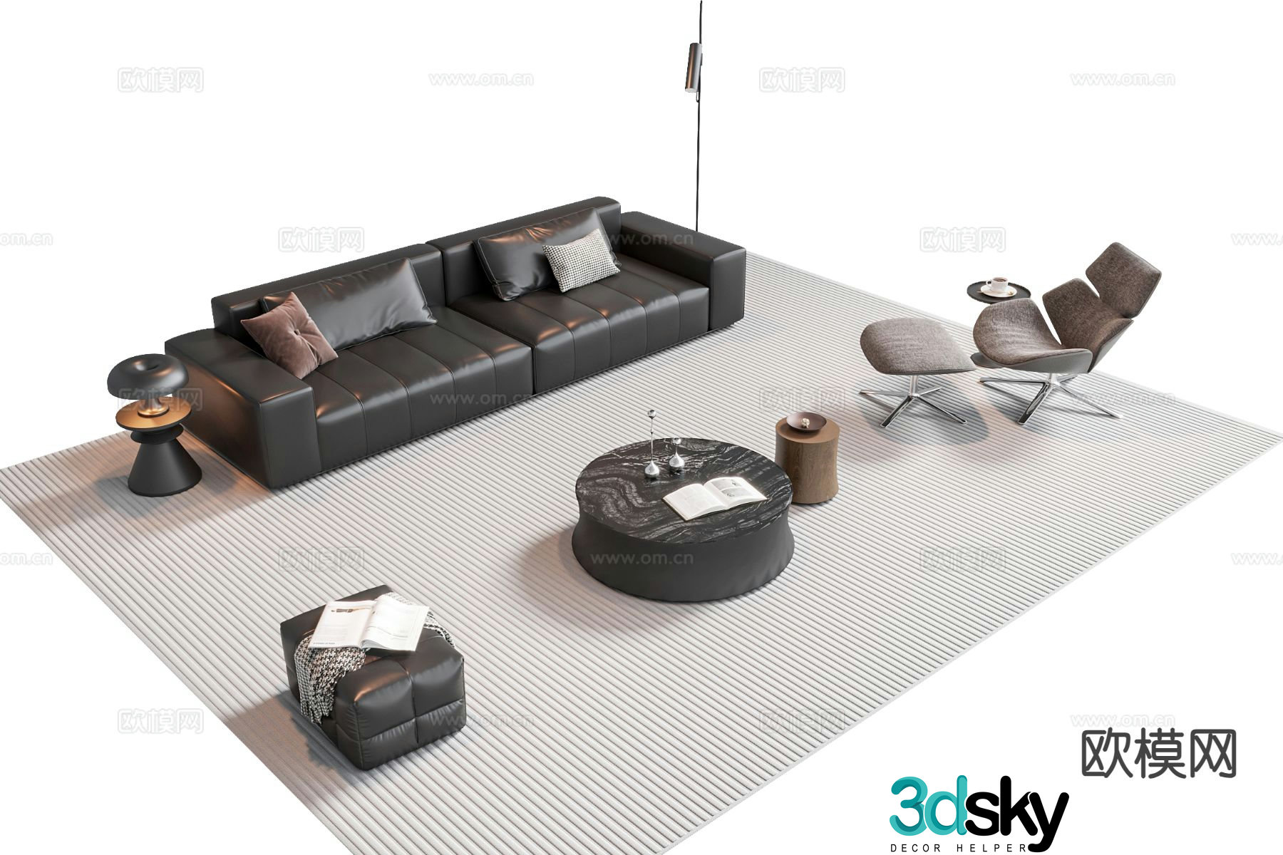 Italian style sofa combination sofa coffee table combination sofa stool 3d model