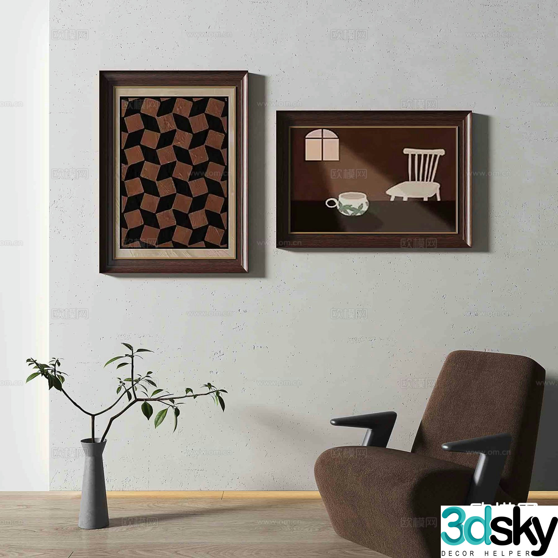 Medieval style cartoon oil painting decorative painting 3d model