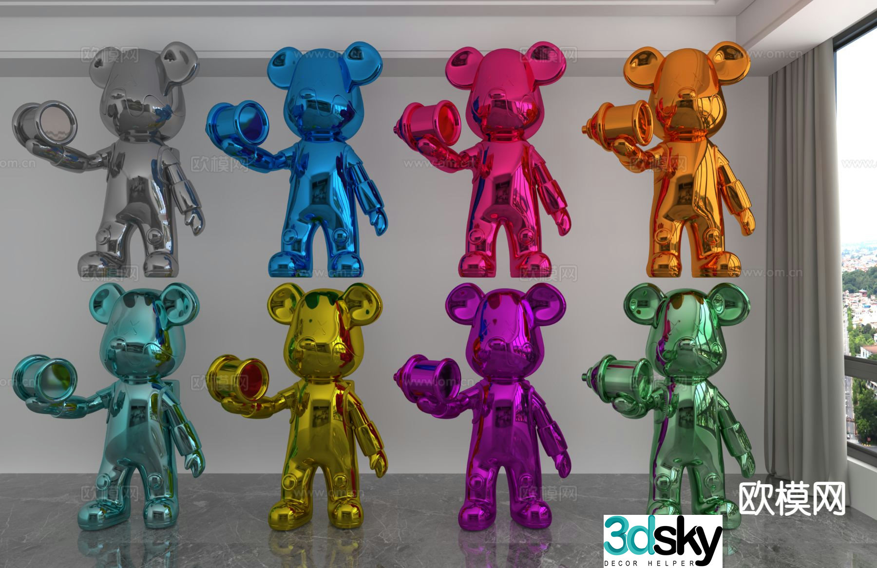 Modern laser violent bear trendy ornament 3D model
