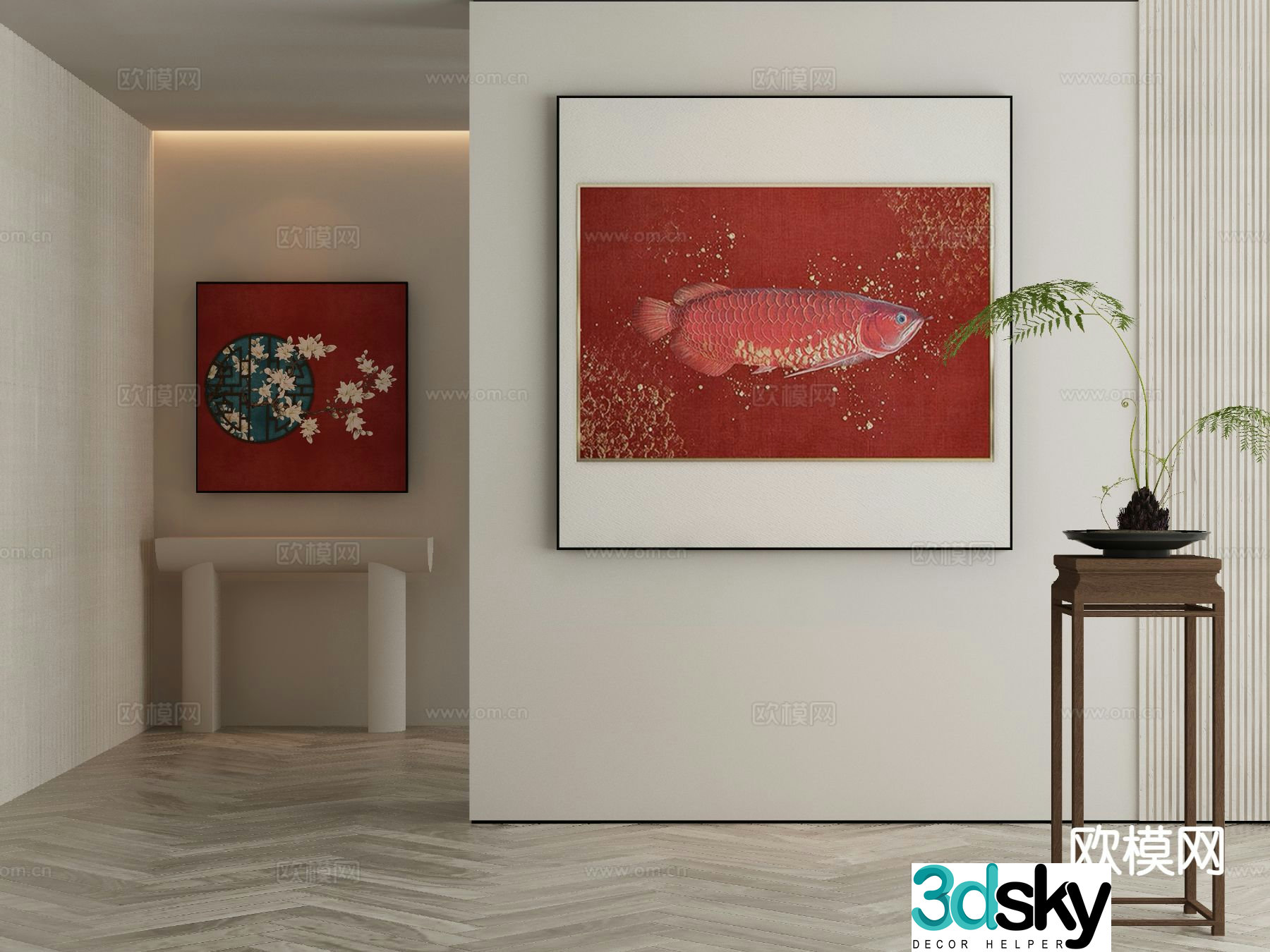 New Chinese style art painting texture painting decorative painting 3D model
