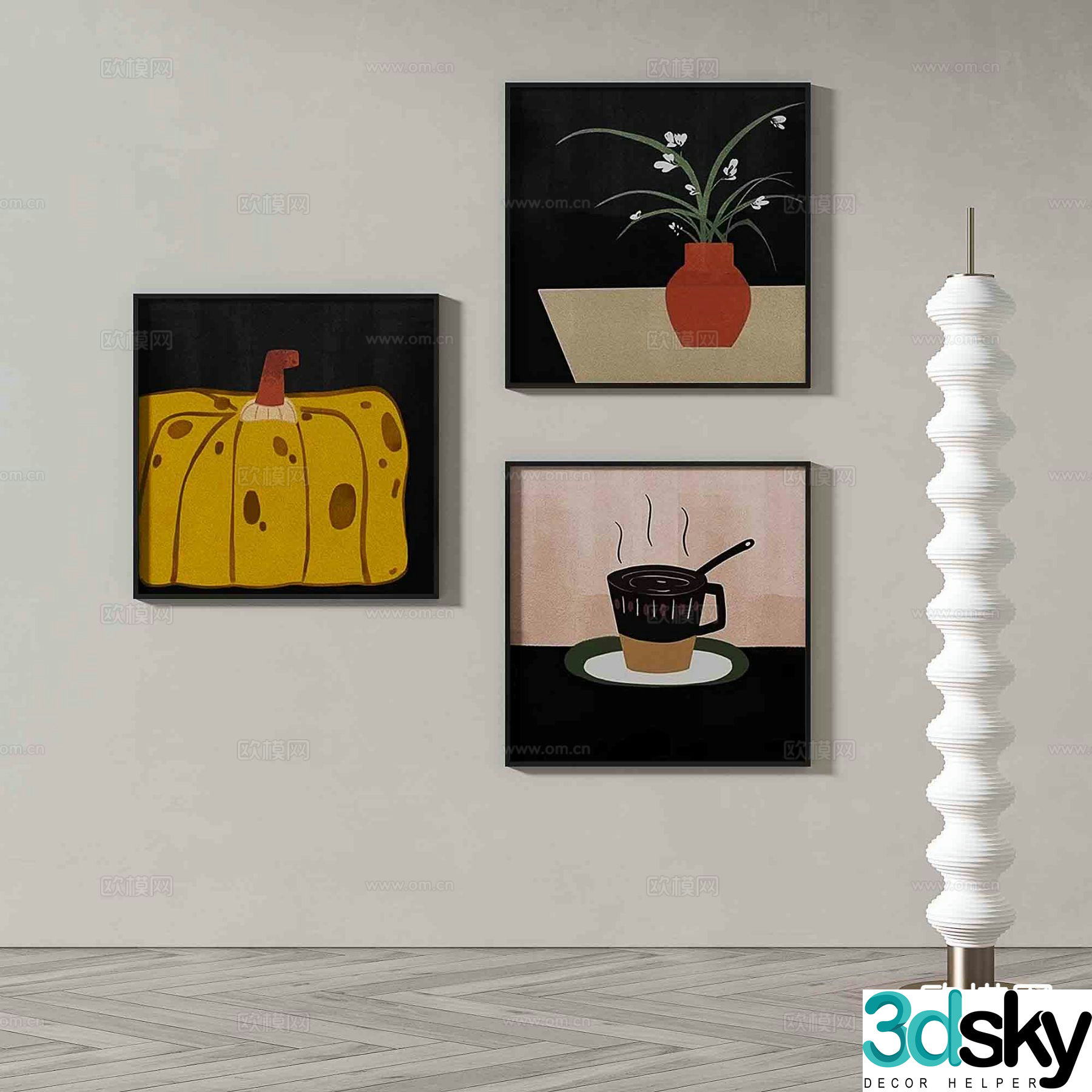 Wabi-sabi art painting cartoon painting decorative painting 3d model