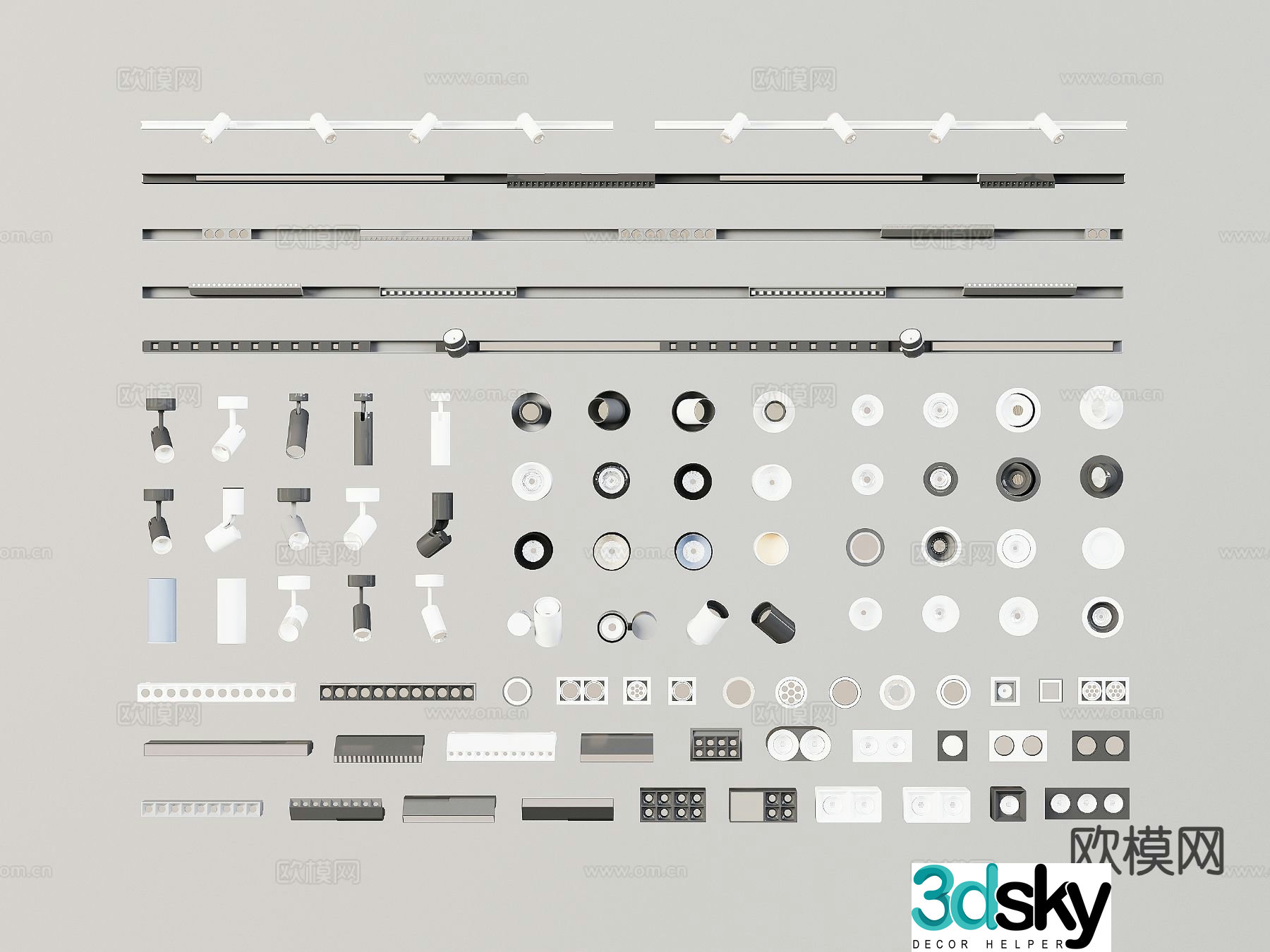 Downlight Spotlight Bull’s Eye Light Linear Track Light Track Spotlight Linear Light 3D Model