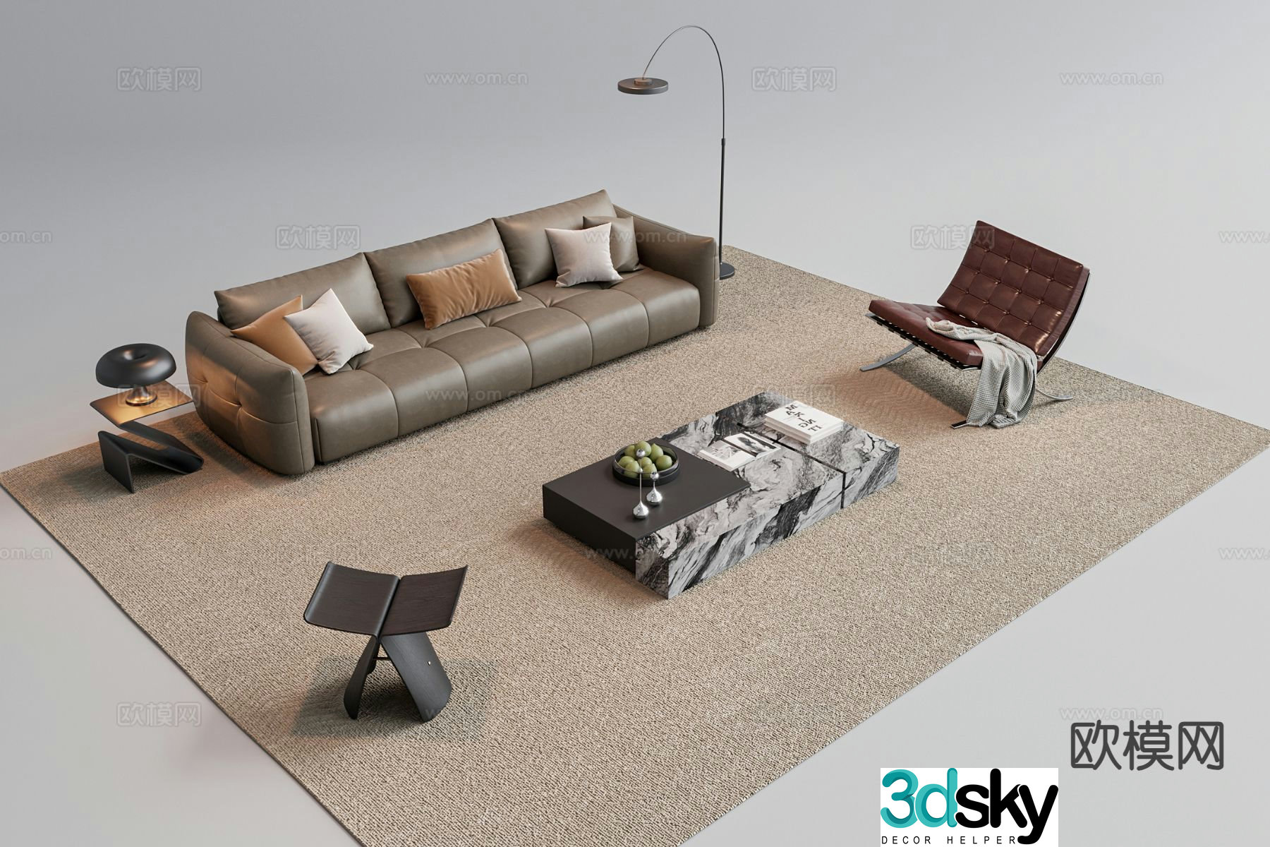Italian style sofa combination sofa coffee table combination sofa stool 3d model