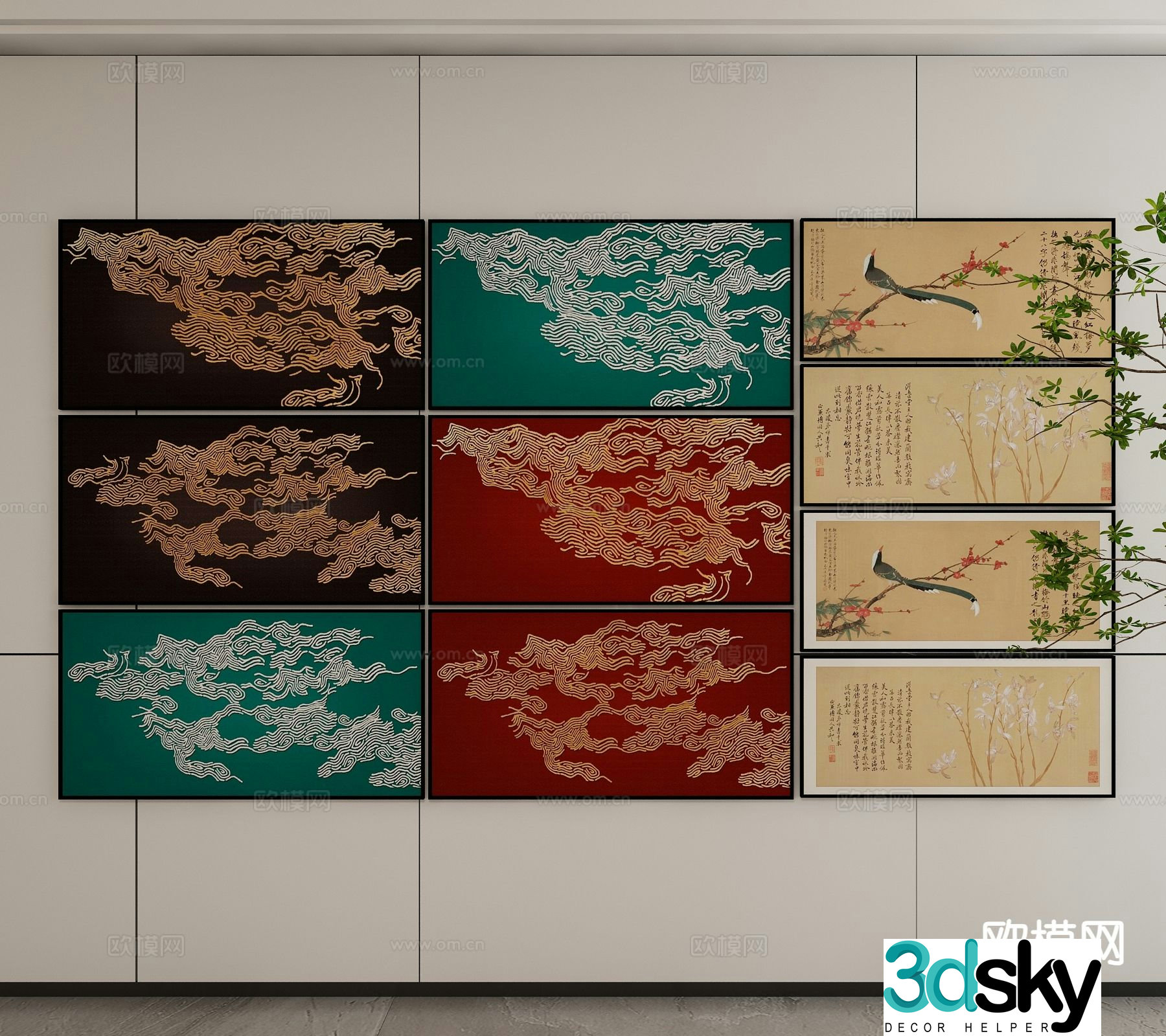 New Chinese style art painting texture painting decorative painting 3D model