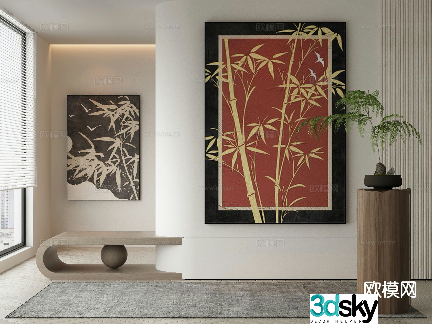 New Chinese style art painting texture painting decorative painting 3D model