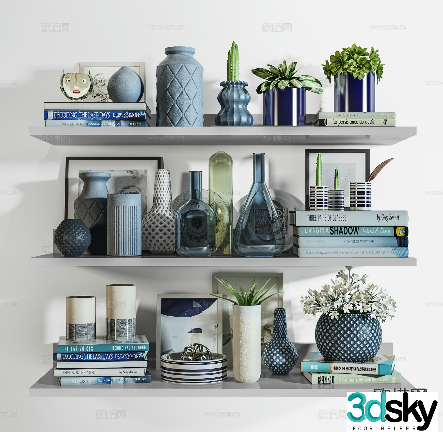 Modern decorative ornaments books vase 3d model
