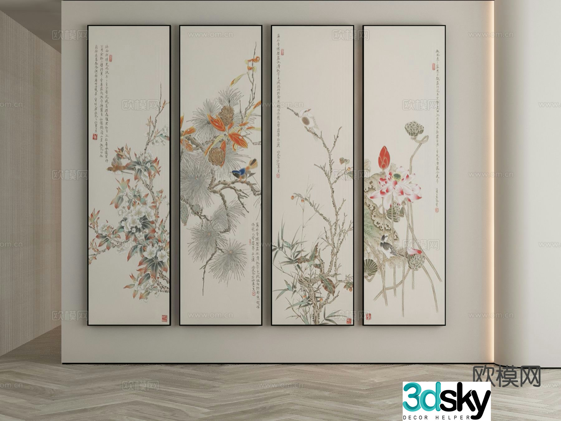 New Chinese style ink painting flower painting decorative painting 3d model