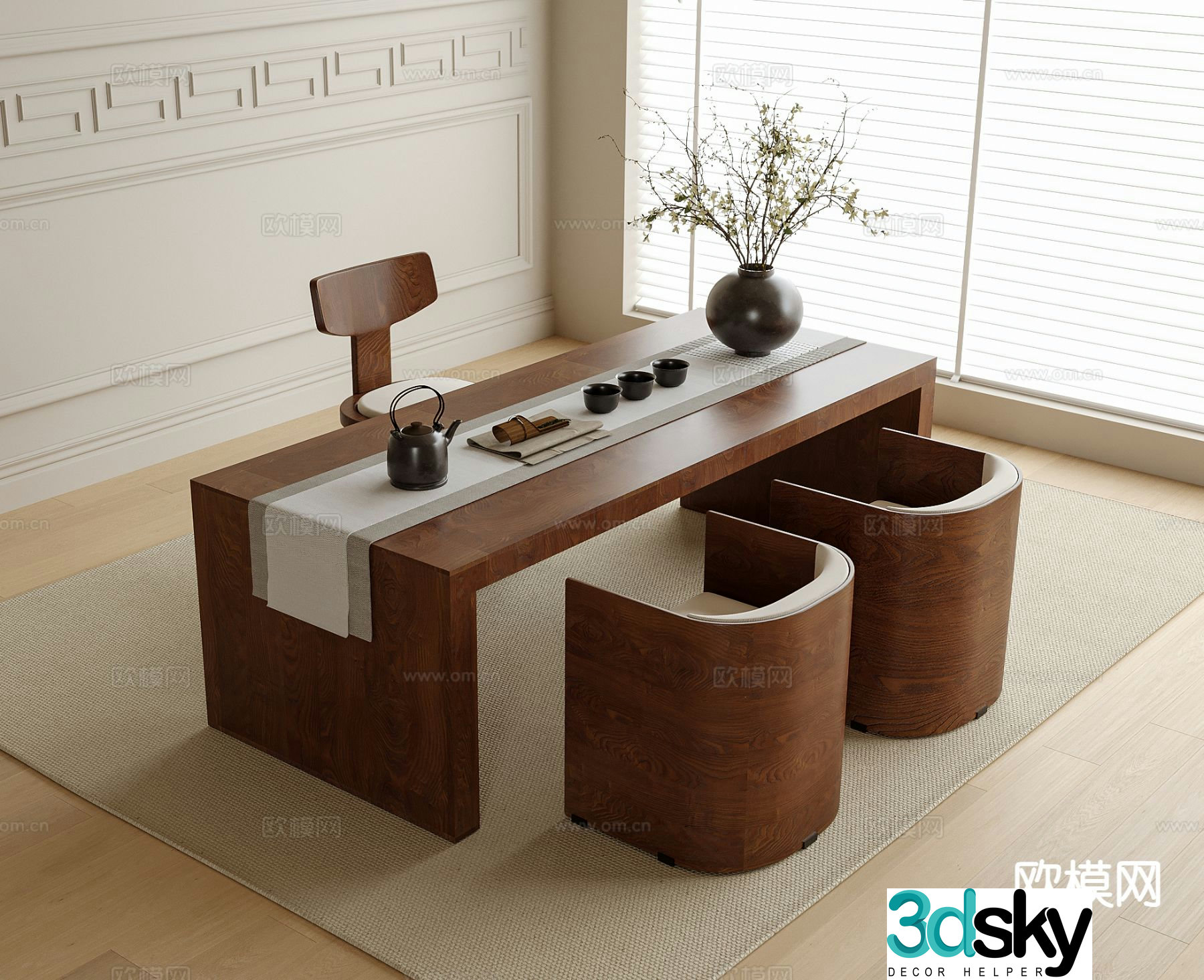 Modern tea table and chairs tea set tea table 3d model