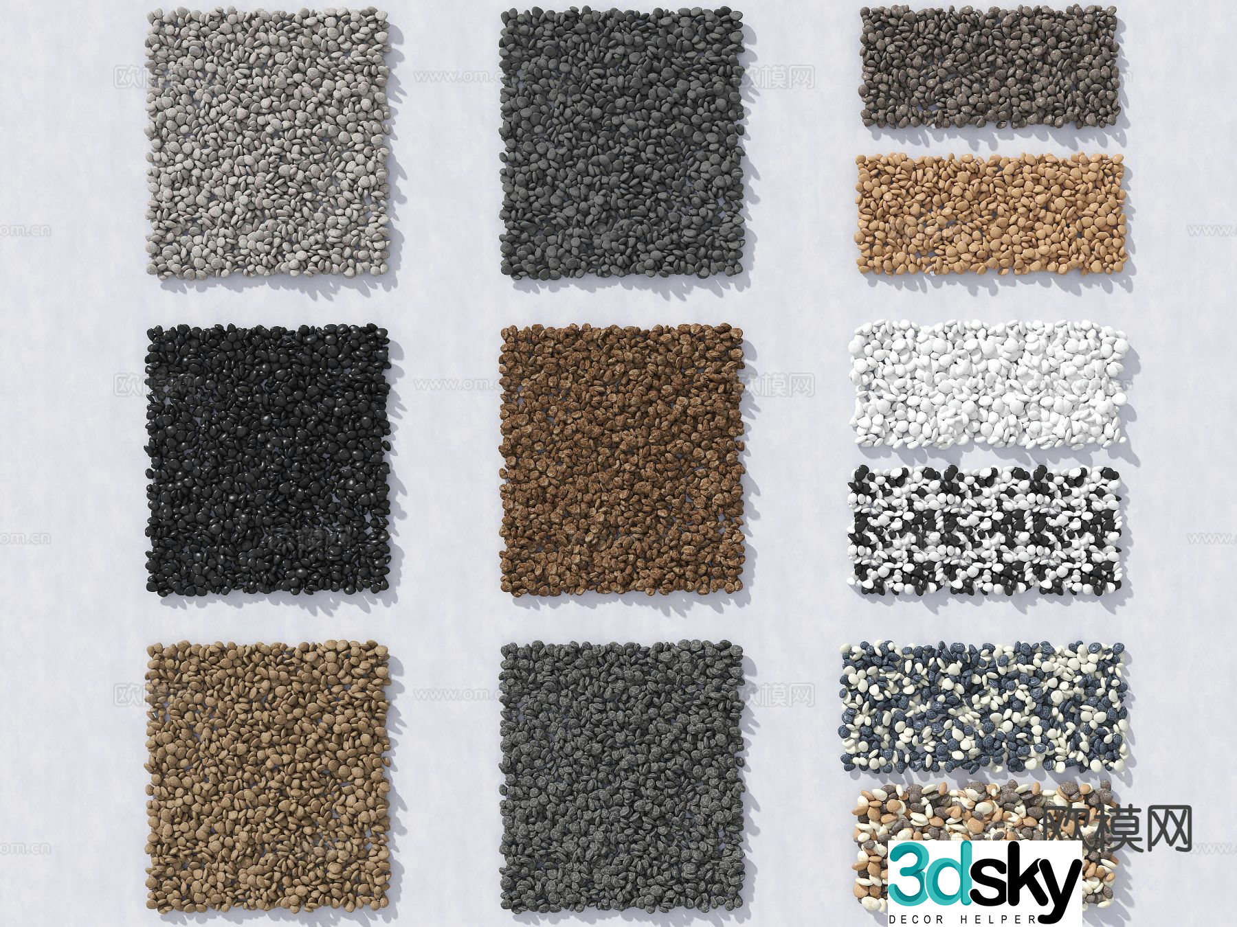 cobblestone stone black and white stone 3d model