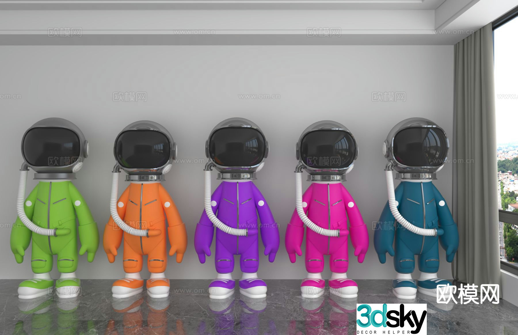 Modern colorful astronaut doll trendy ornament 3D model