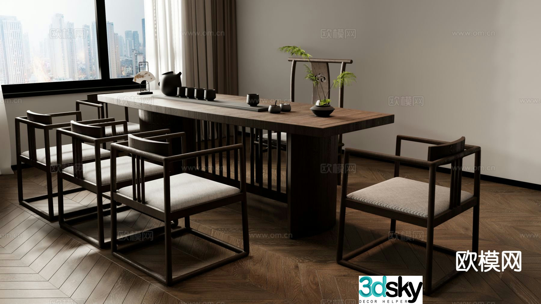 New Chinese style tea table and chairs tea table 3d model