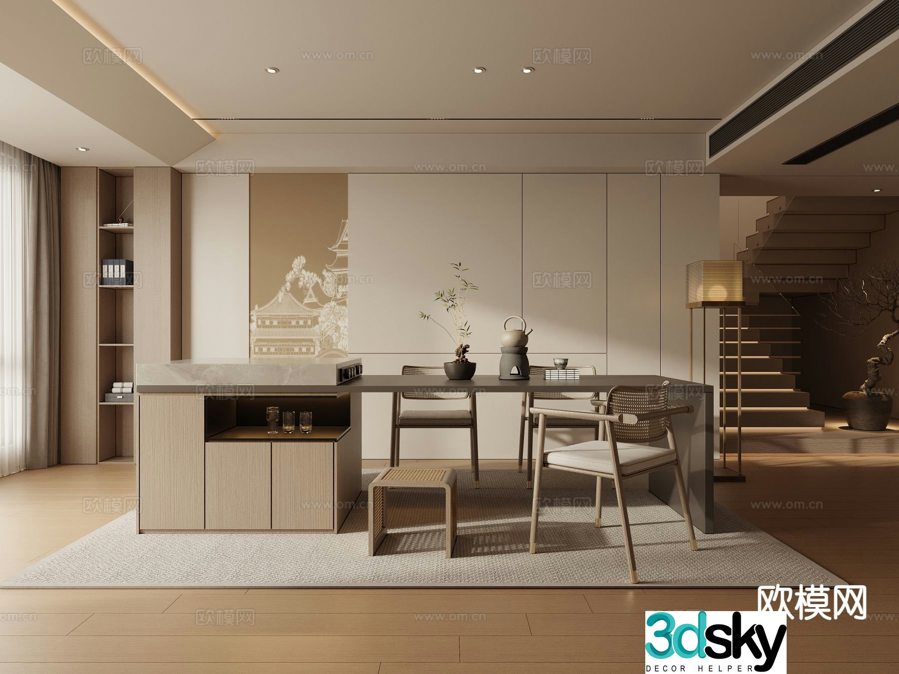 New Chinese island restaurant 3d model
