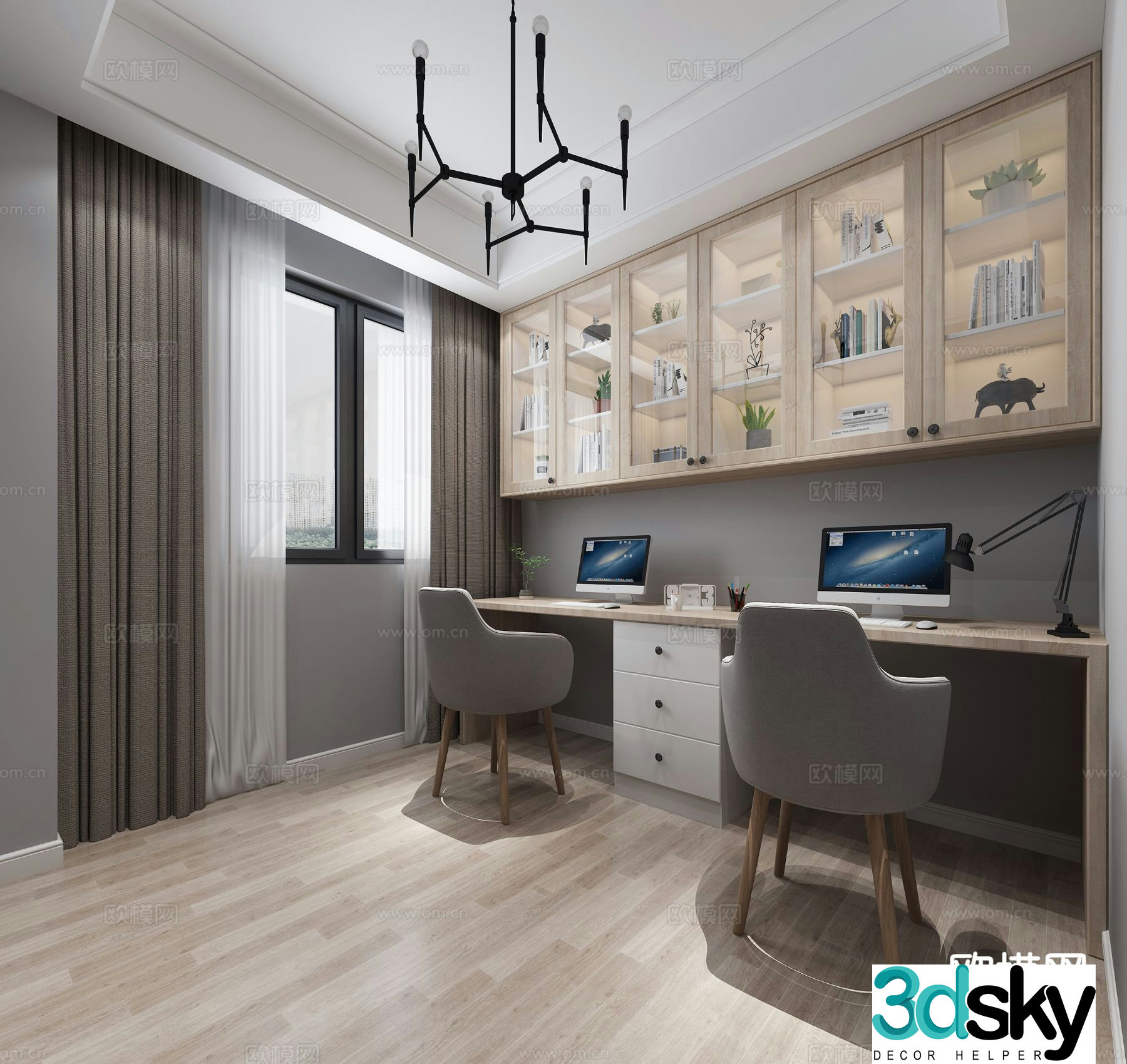 Nordic double study room 3d model
