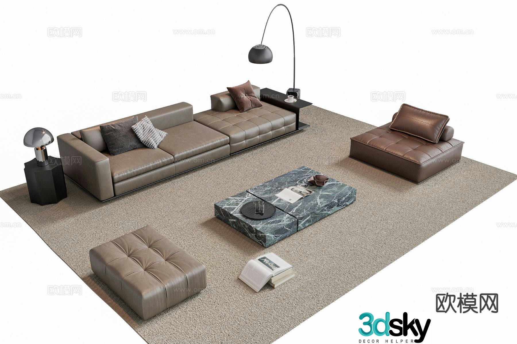 Italian style sofa combination sofa coffee table combination sofa stool 3d model