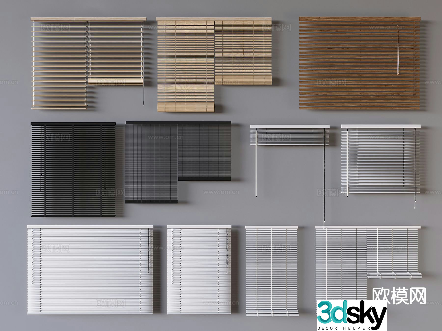 Black venetian blinds roller blinds lifting curtains curtains blackout curtains 3D model