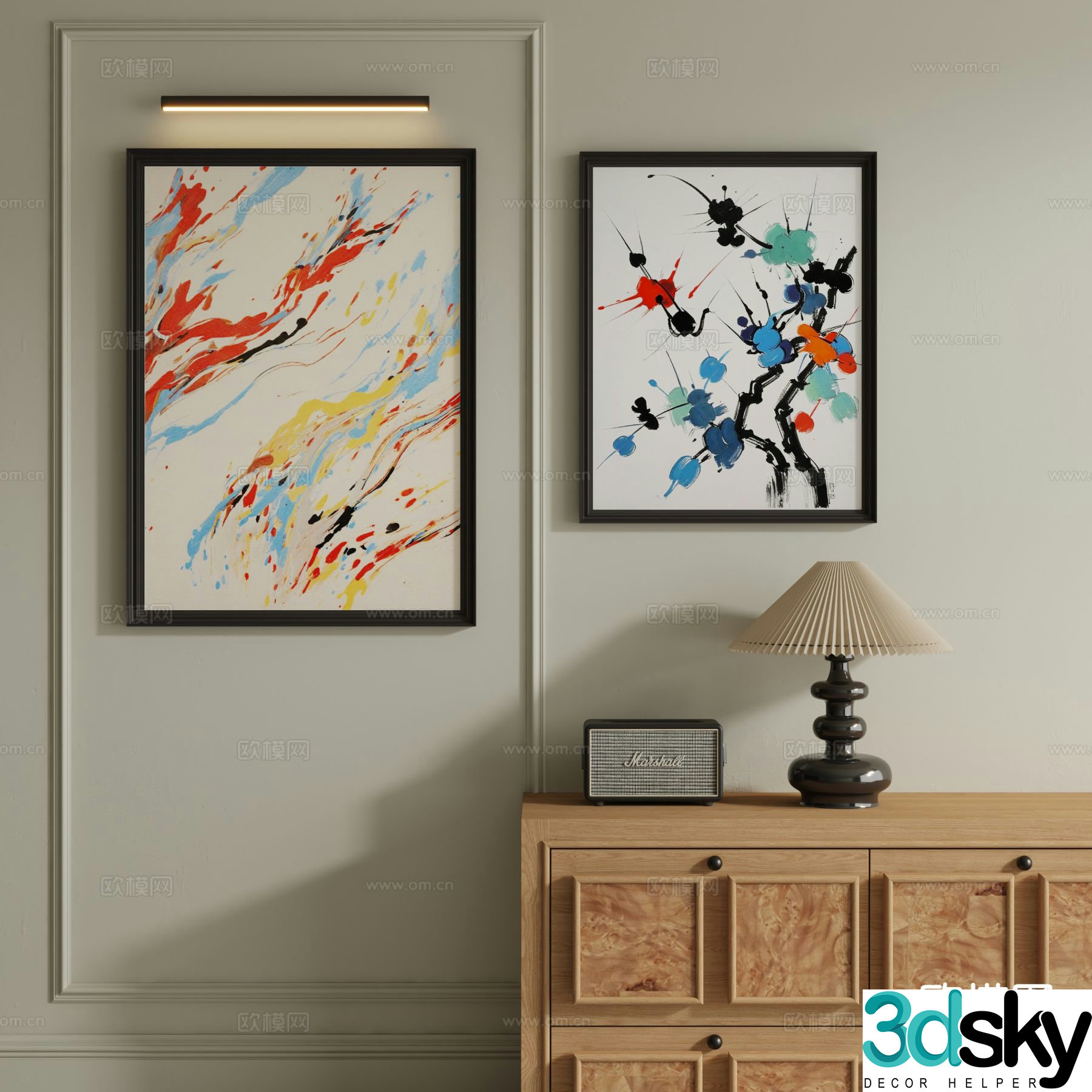 Modern decorative painting gradient painting splash ink hanging painting 3d model