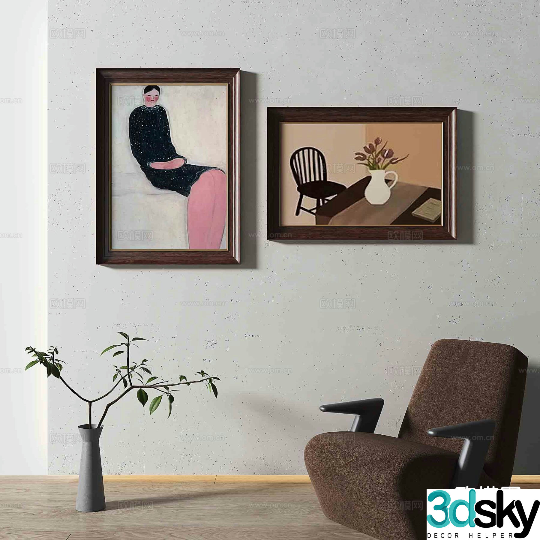 Simple European cartoon painting figure painting oil painting decorative painting 3D model