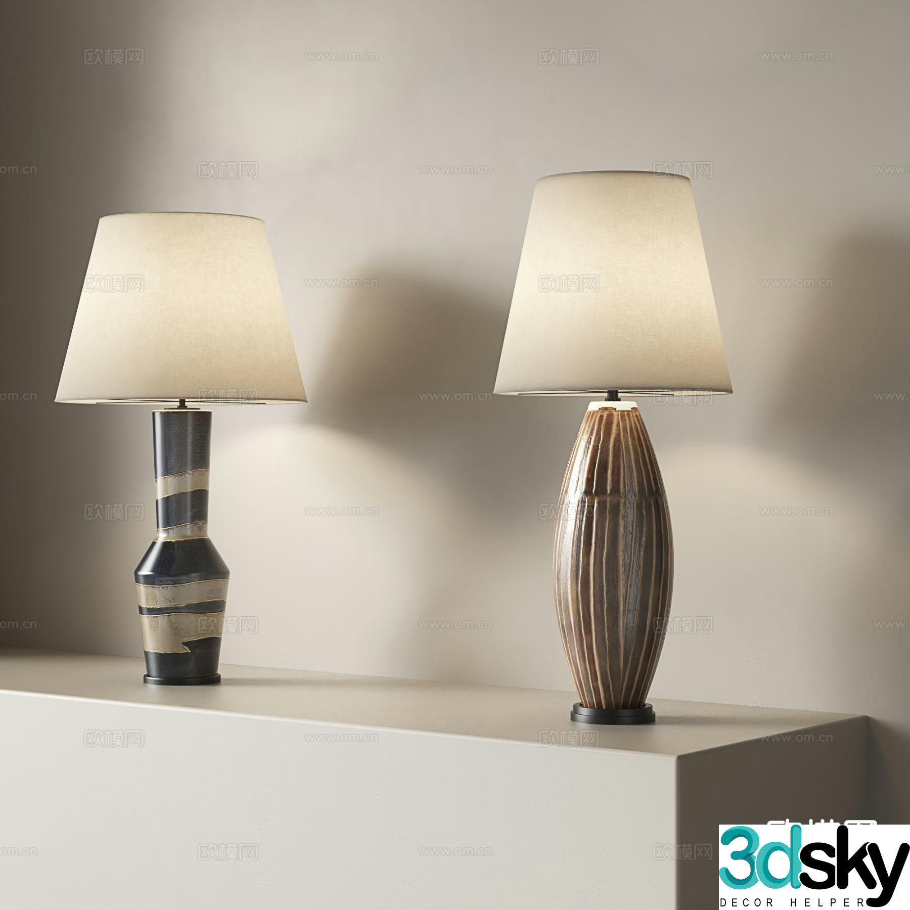Medieval style table lamp clay pot table lamp retro table lamp fabric table lamp 3D model