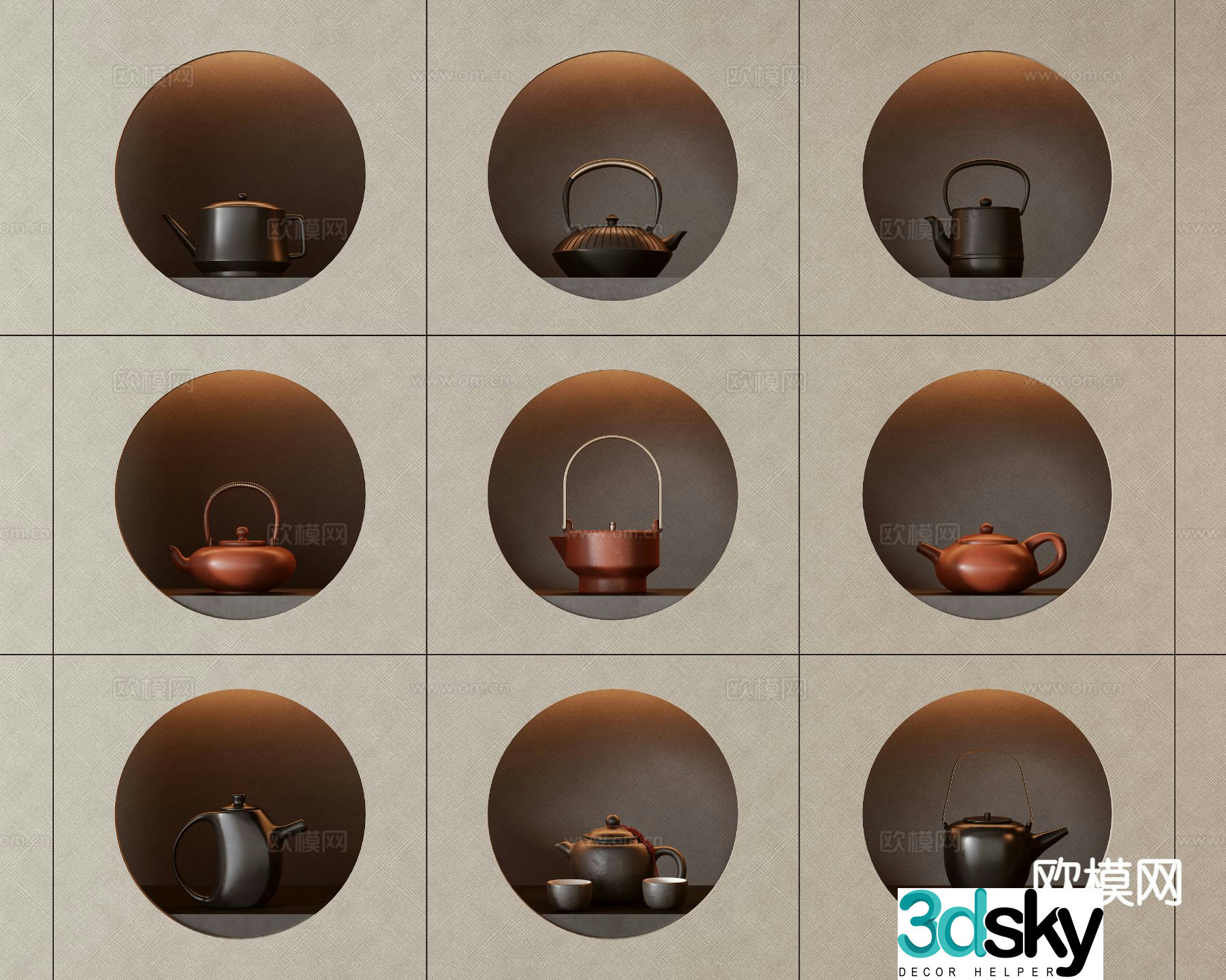 New Chinese tea set teapot teacup 3d model
