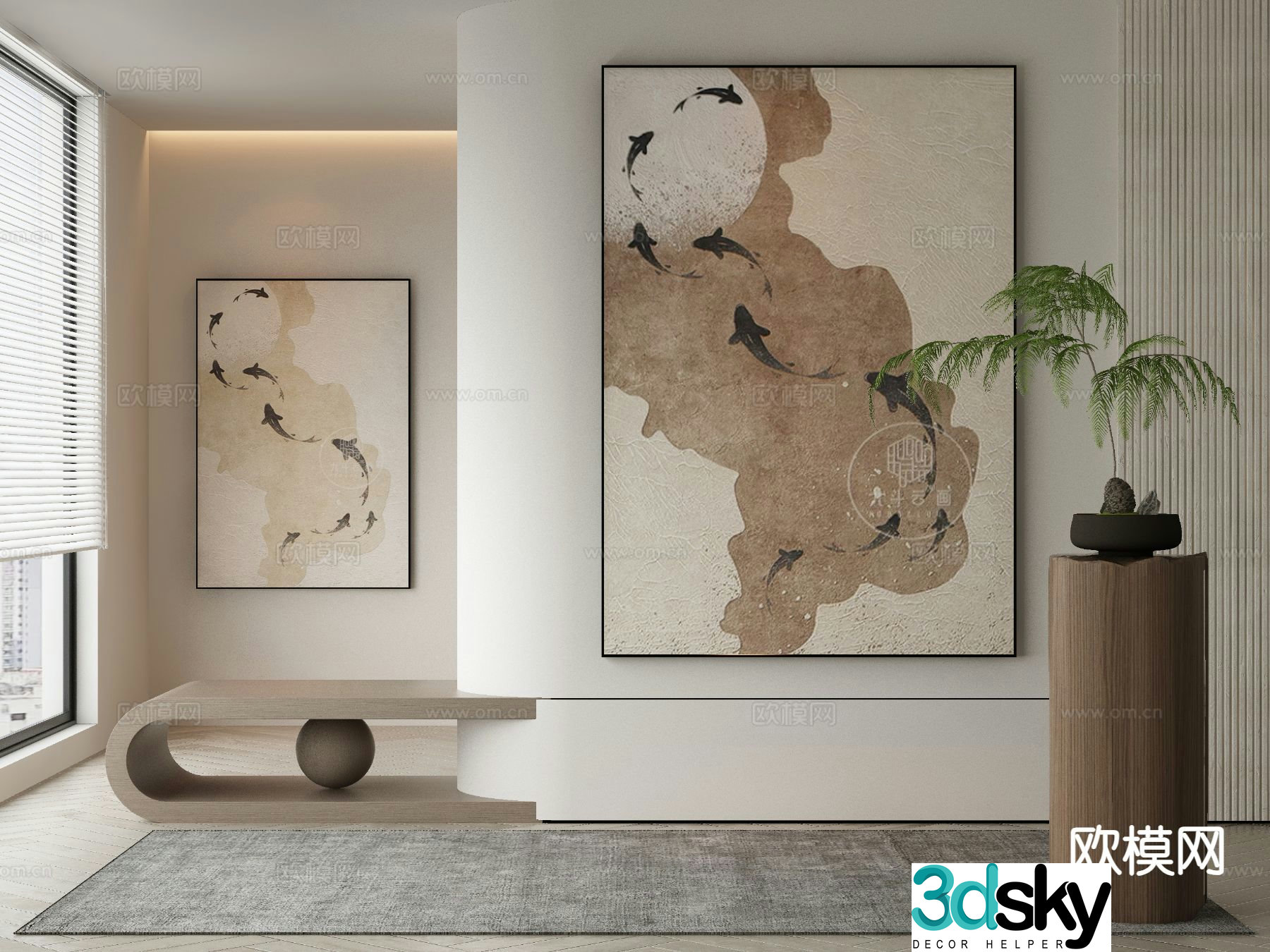 New Chinese style art painting texture painting decorative painting 3D model