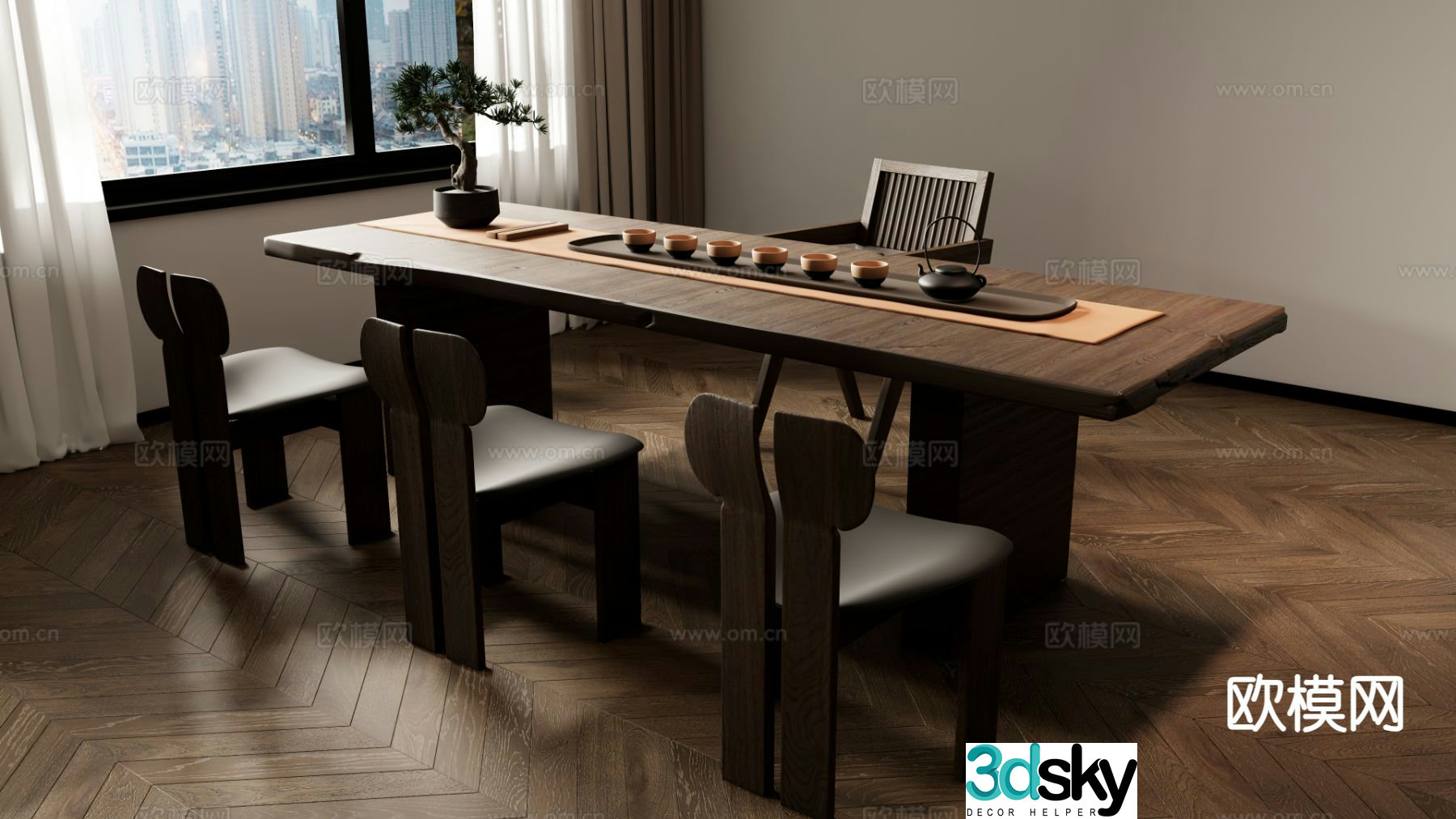 New Chinese tea table and chairs 3d model