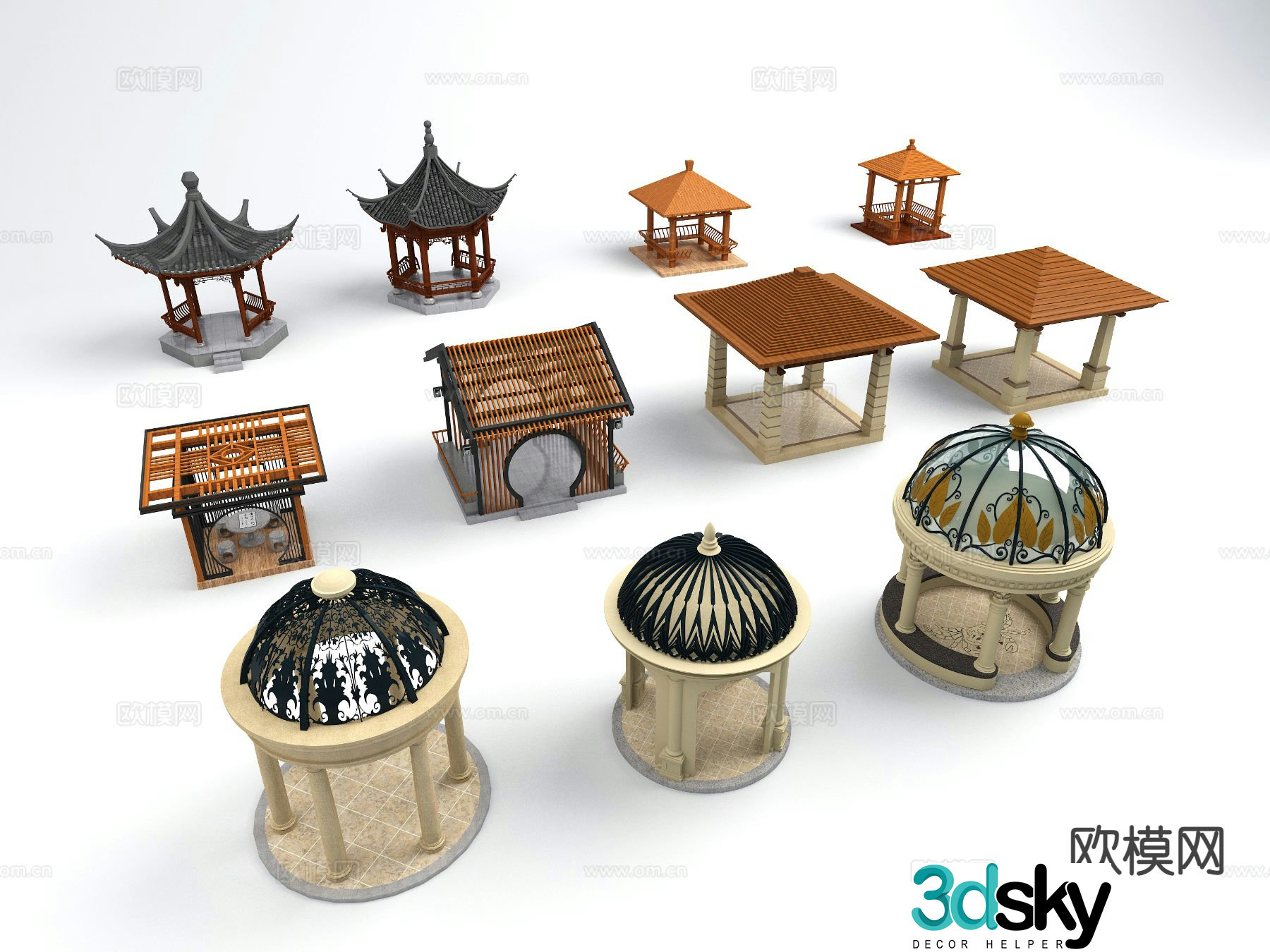 Chinese style pavilion pavilion gallery arched pavilion octagonal pavilion 3D model