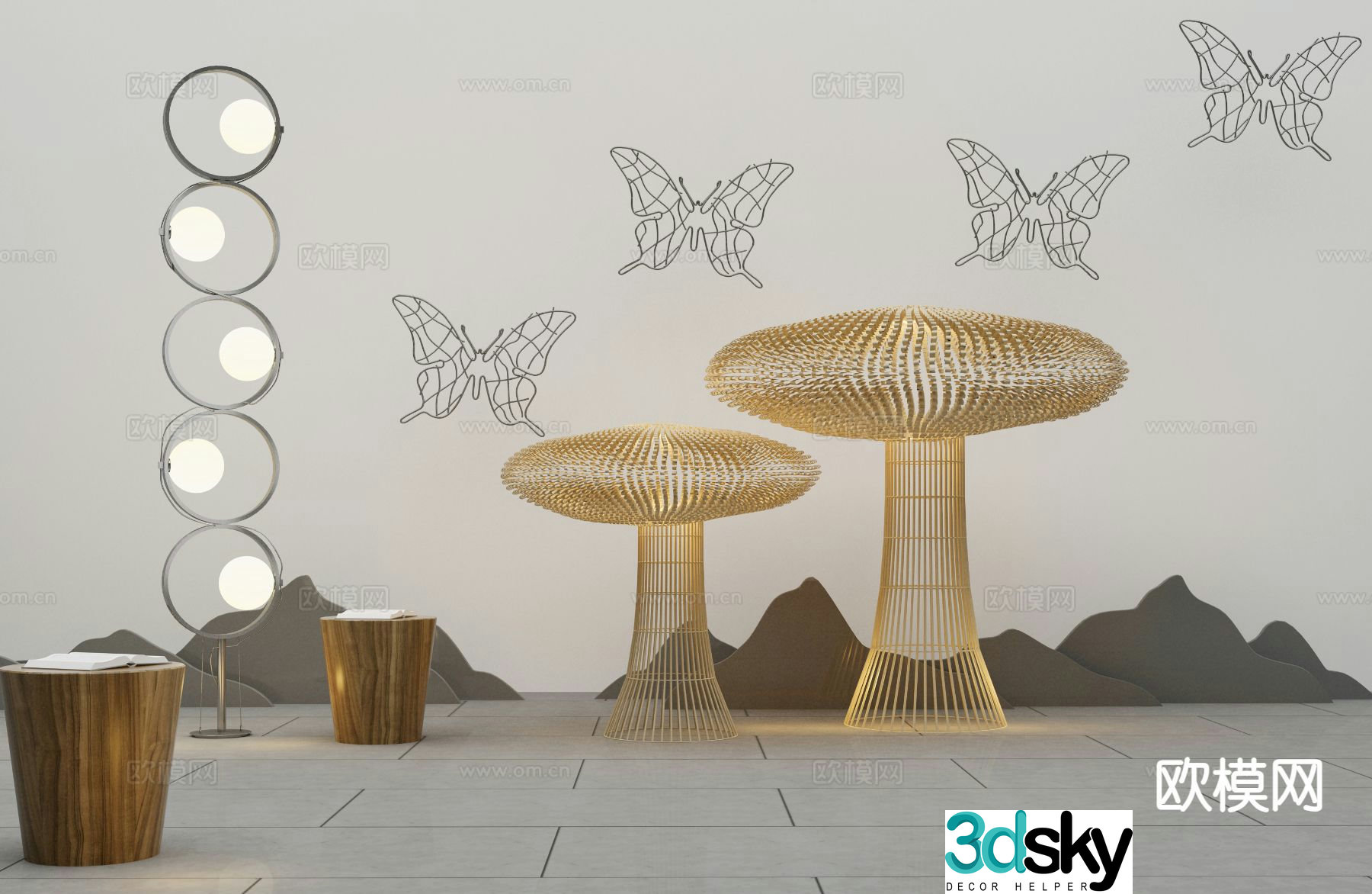 New Chinese style floor lamp rattan floor lamp 3d model