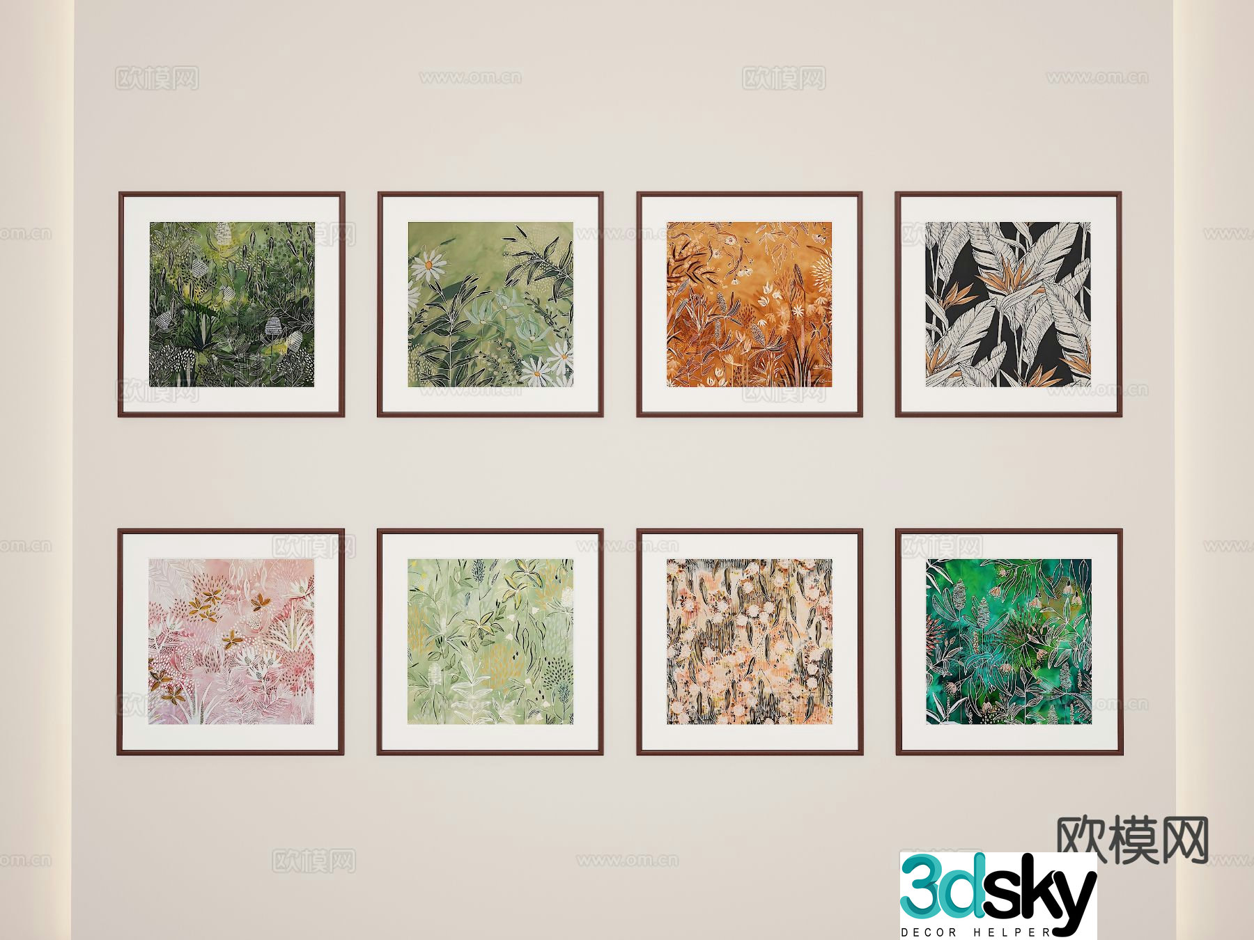Modern plant hanging painting combination painting 3D model