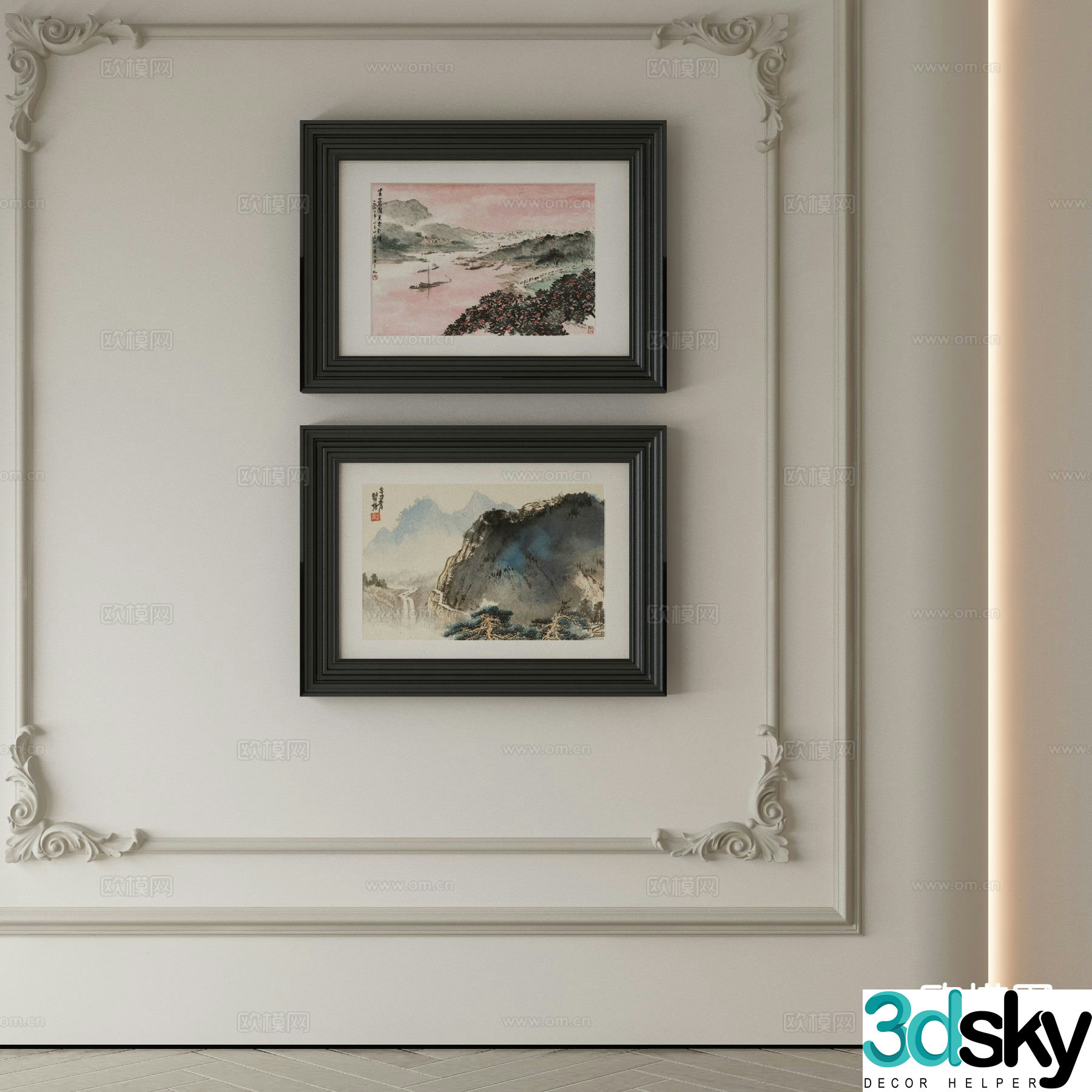 New Chinese style ink painting landscape painting decorative painting 3D model