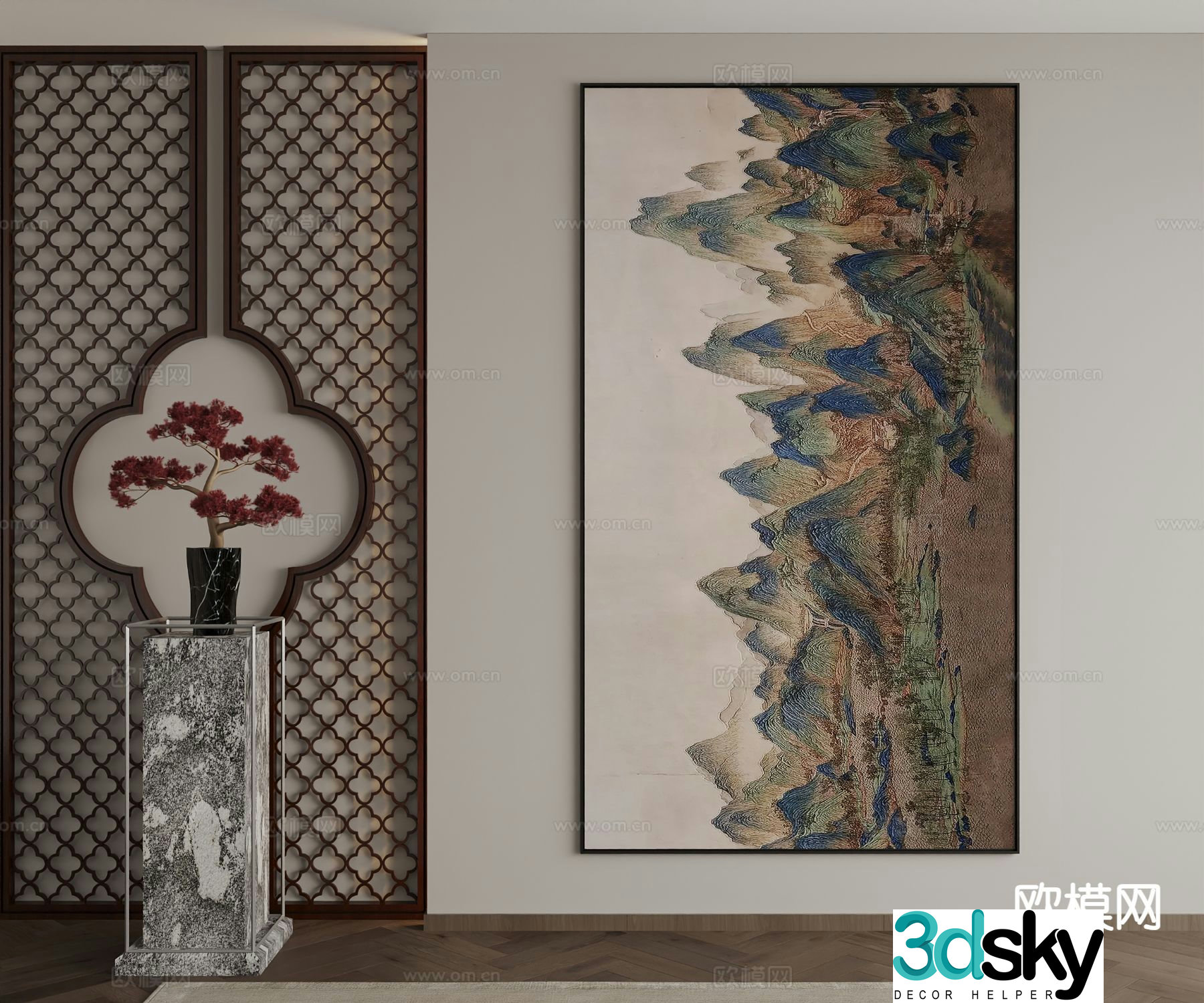 New Chinese style decorative painting Thousand Miles of Rivers and Mountains 3D model