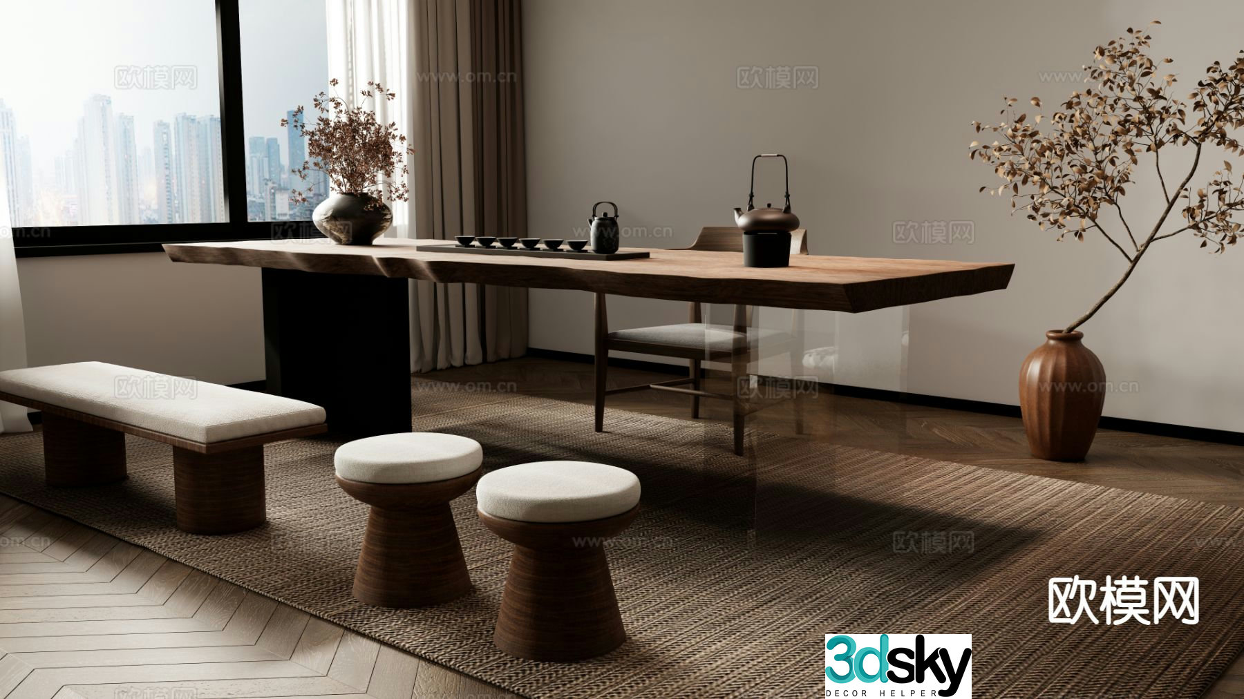 New Chinese style tea table and chairs tea table Kung Fu tea table 3d model