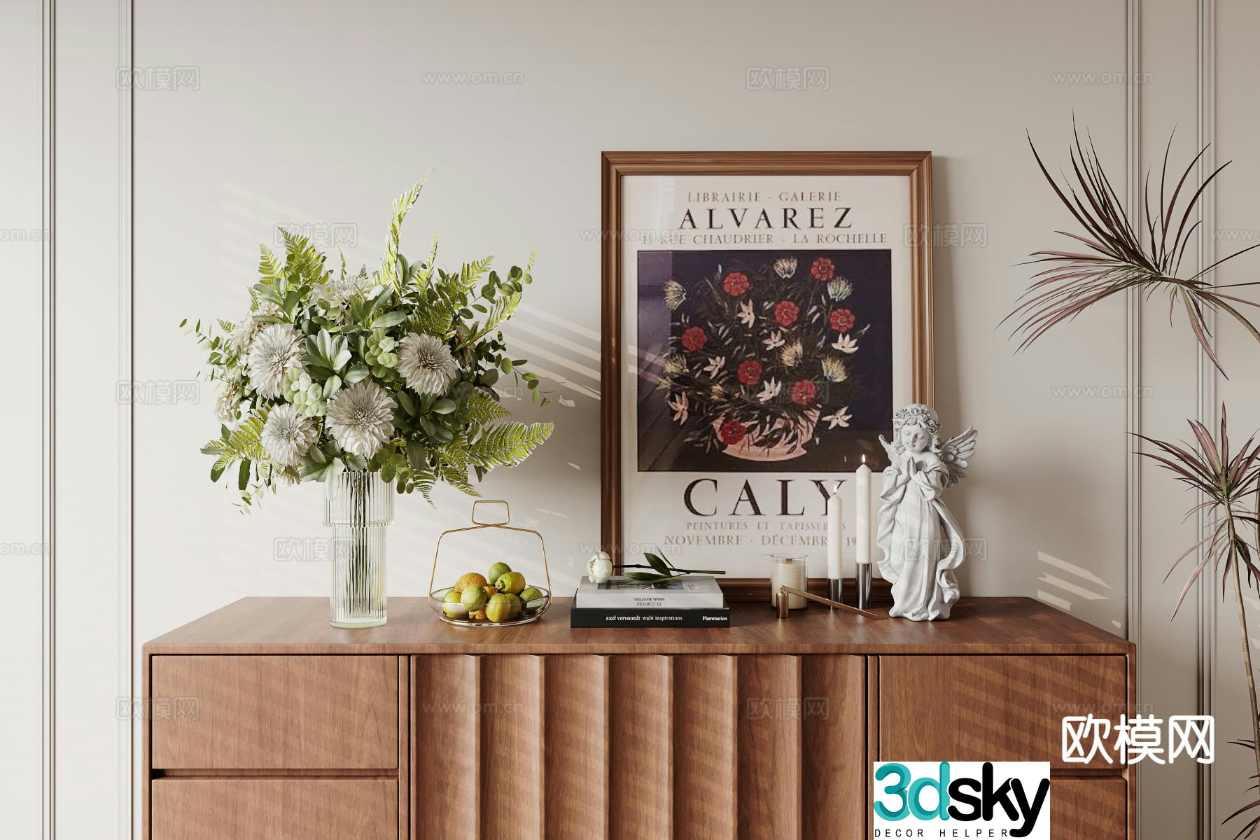 Medieval style tableware vase hanging painting 3d model