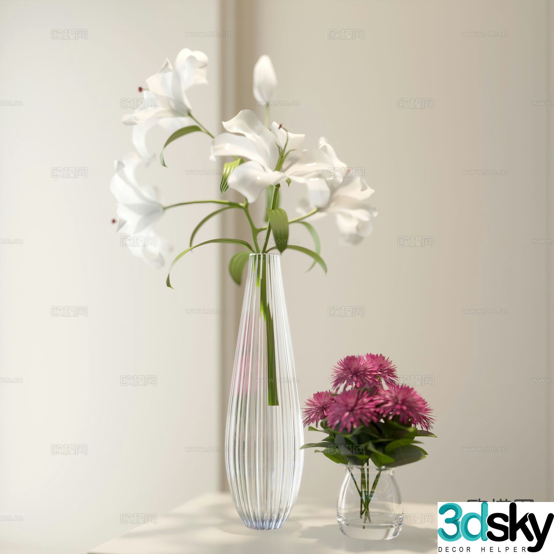 Glass Vase Floral Flowers 3d Model