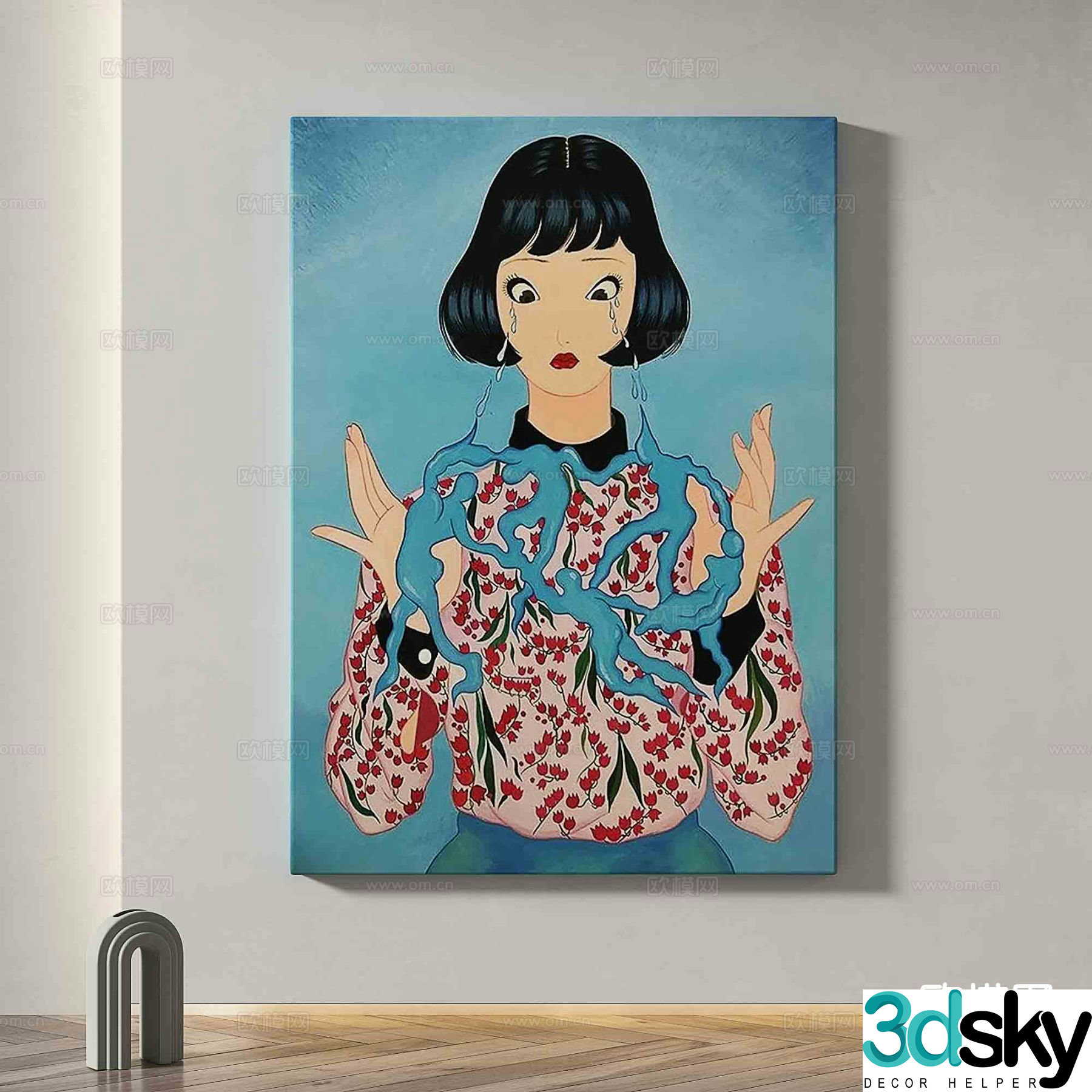 Character hanging painting comic style decorative painting 3d model
