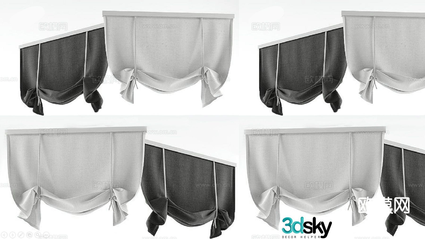 Modern roller blinds fabric curtains blackout curtains 3d model