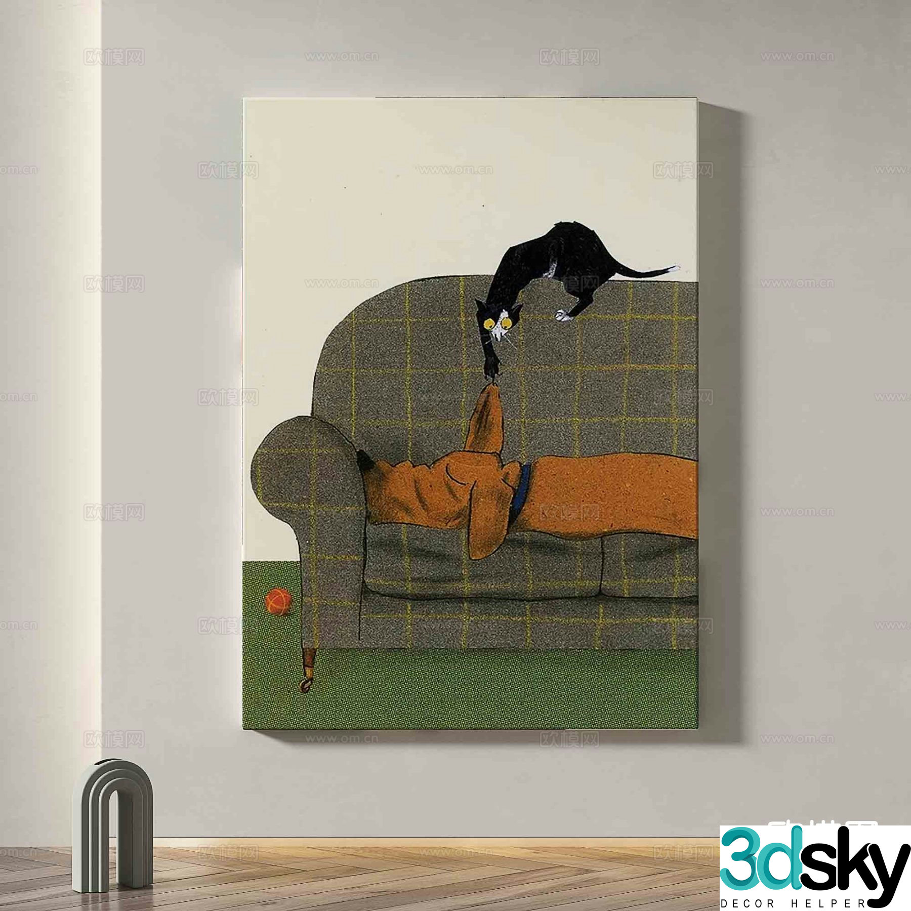 Modern cat hanging painting cartoon hanging painting decorative painting 3d model