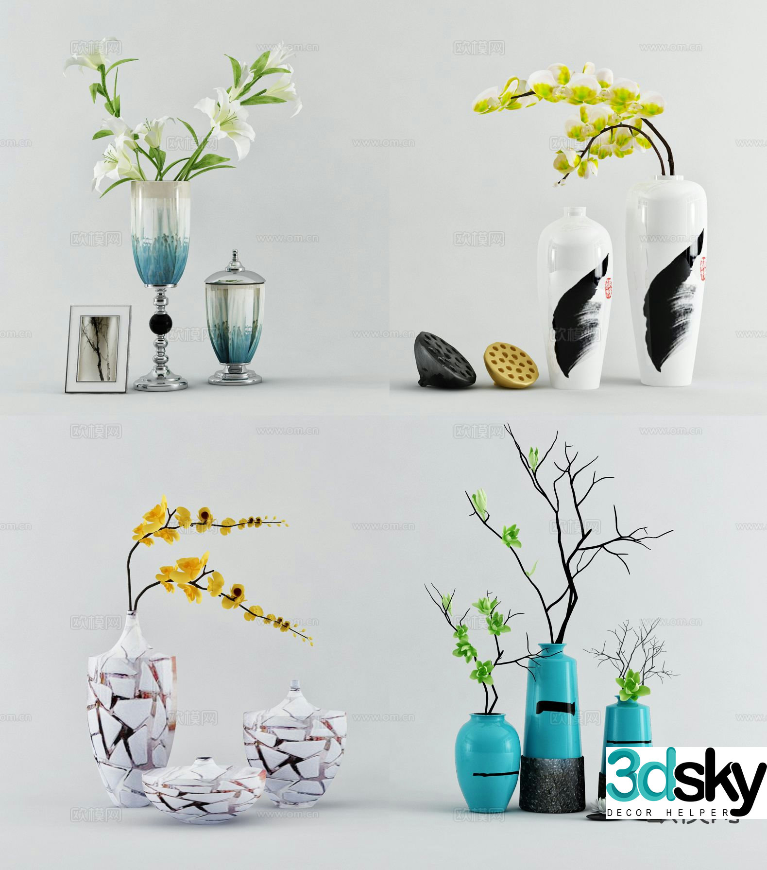 modern vase flowers floral arrangement flower arrangement 3d model